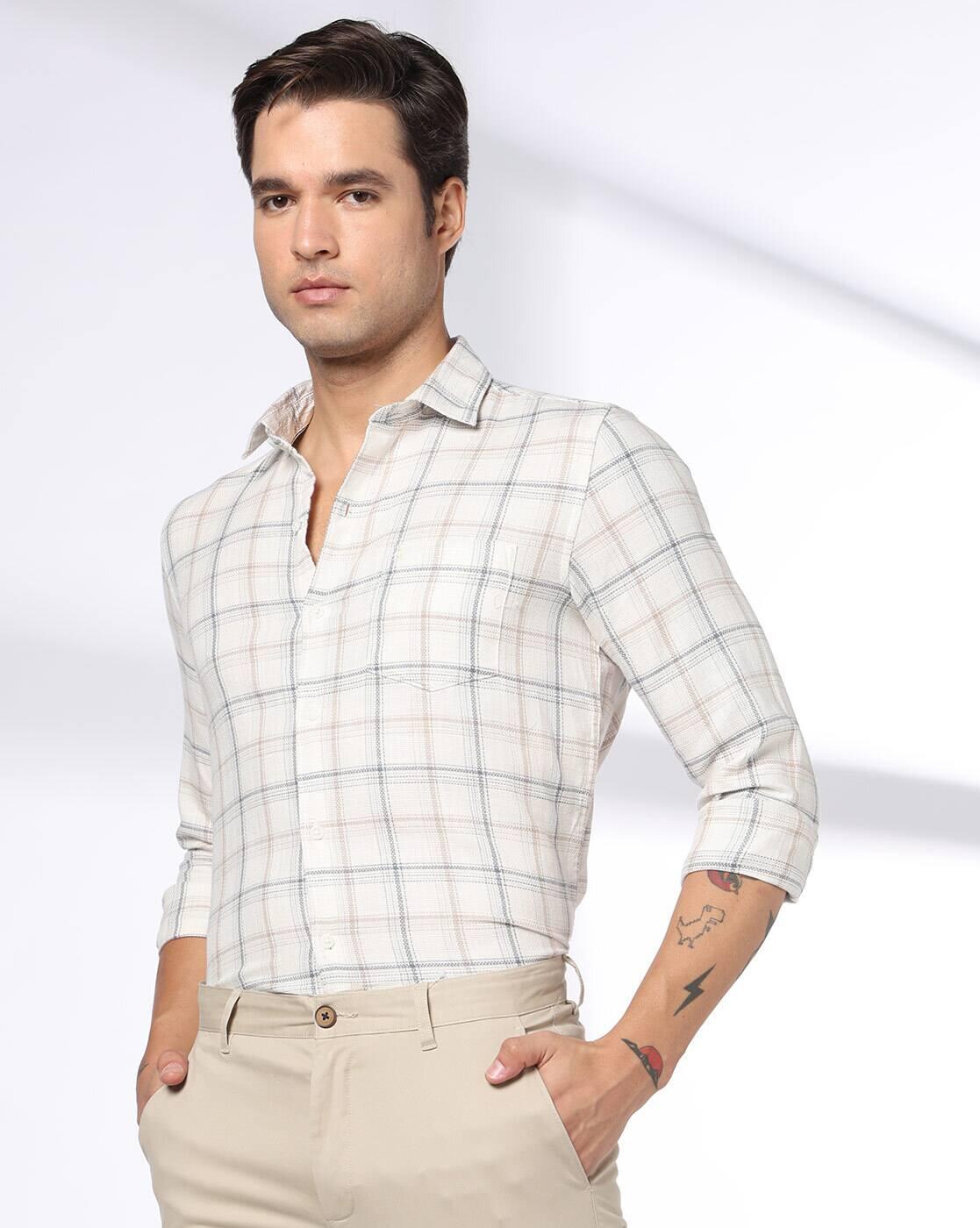 NETPLAY | Men Checked Slim Fit Shirt with Patch Pocket|0