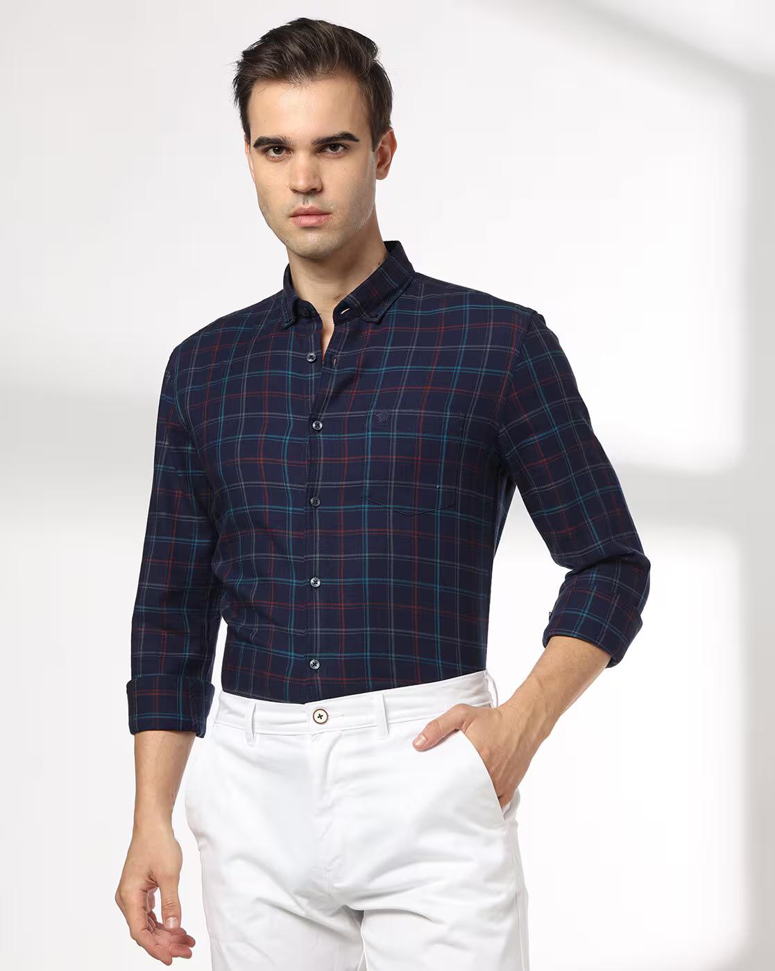 NETPLAY | Men Checked Slim Fit Shirt with Patch Pocket|0