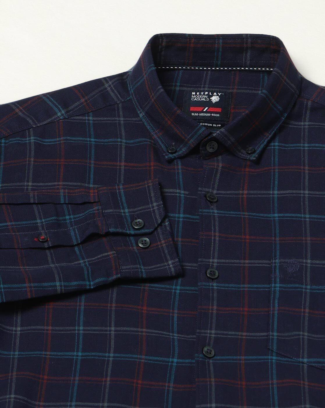 NETPLAY | Men Checked Slim Fit Shirt with Patch Pocket|6