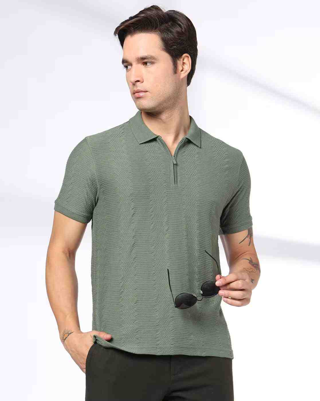 Men Patterned Slim Fit Polo T-Shirt