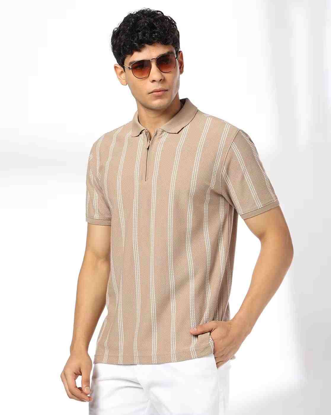Men Striped Slim Fit Polo T-Shirt
