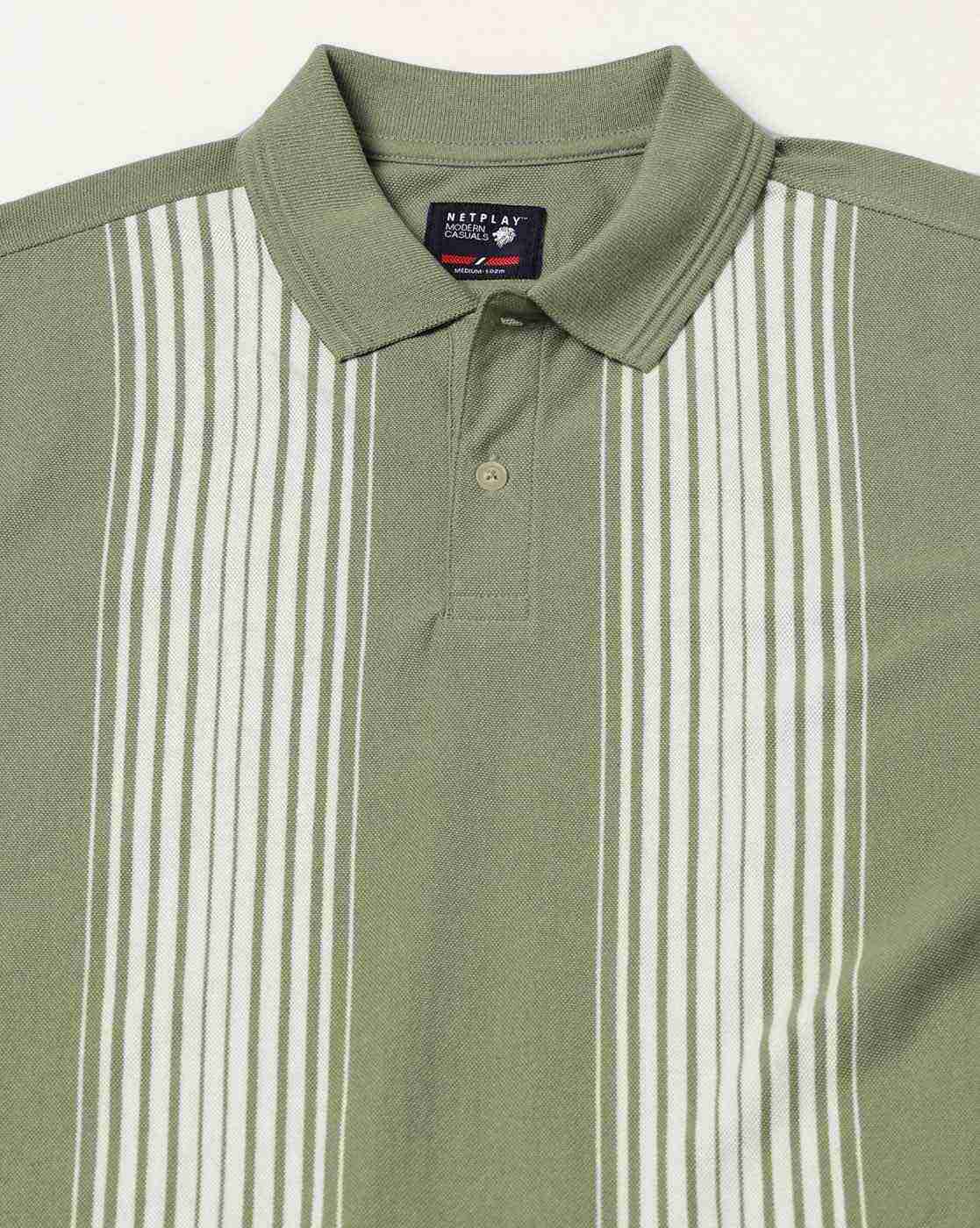 NETPLAY | Men Striped Slim Fit Polo T-Shirt|3