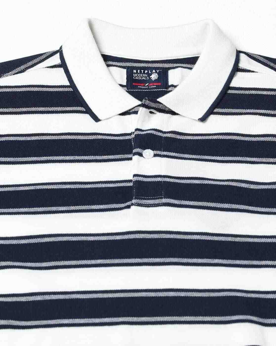 NETPLAY | Men Striped Slim Fit Polo T-Shirt|5