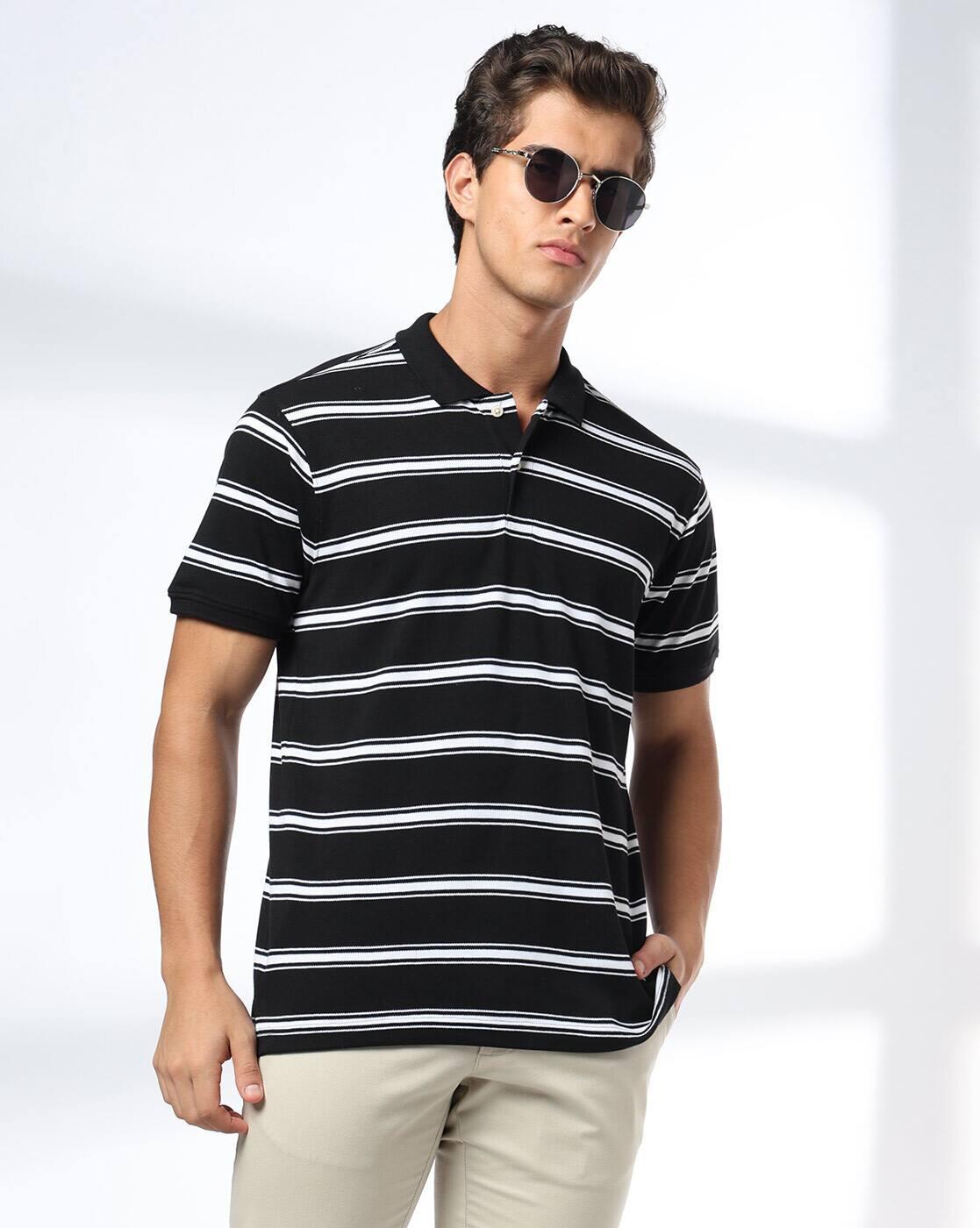 Men Striped Slim Fit Polo T-Shirt