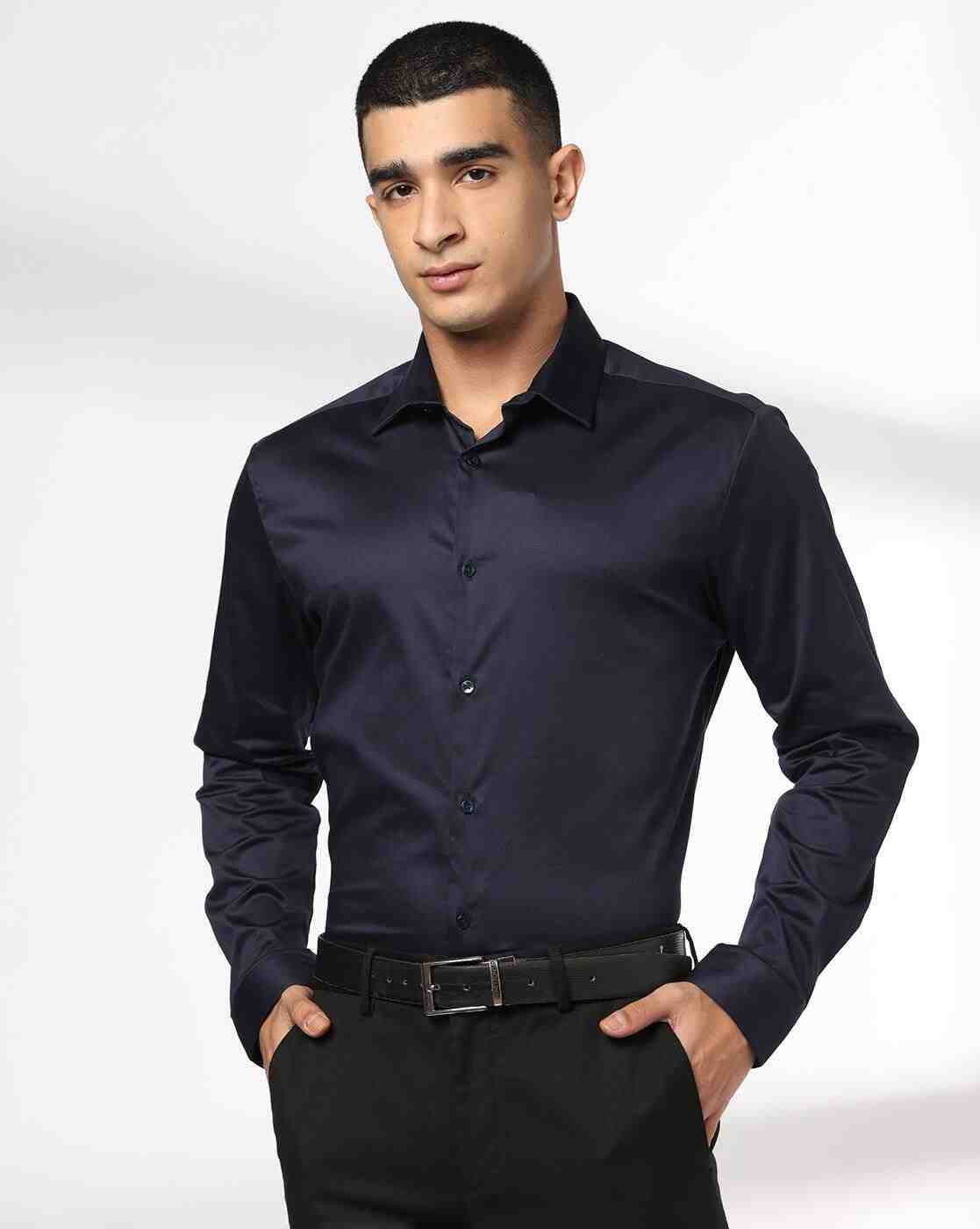 Men Slim Fit Shirt with Spread Collar
