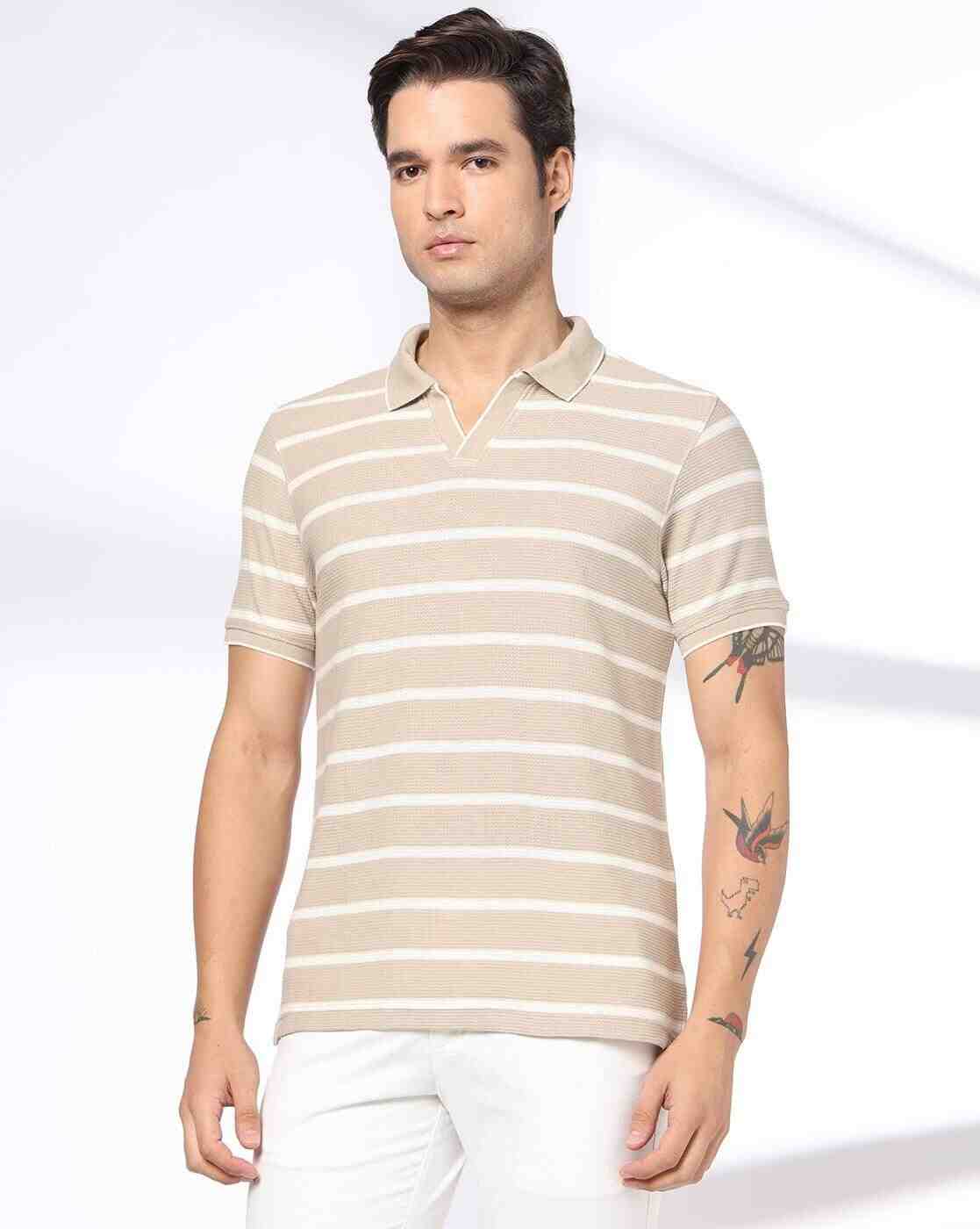 NETPLAY | Men Striped Slim Fit Polo T-Shirt|0