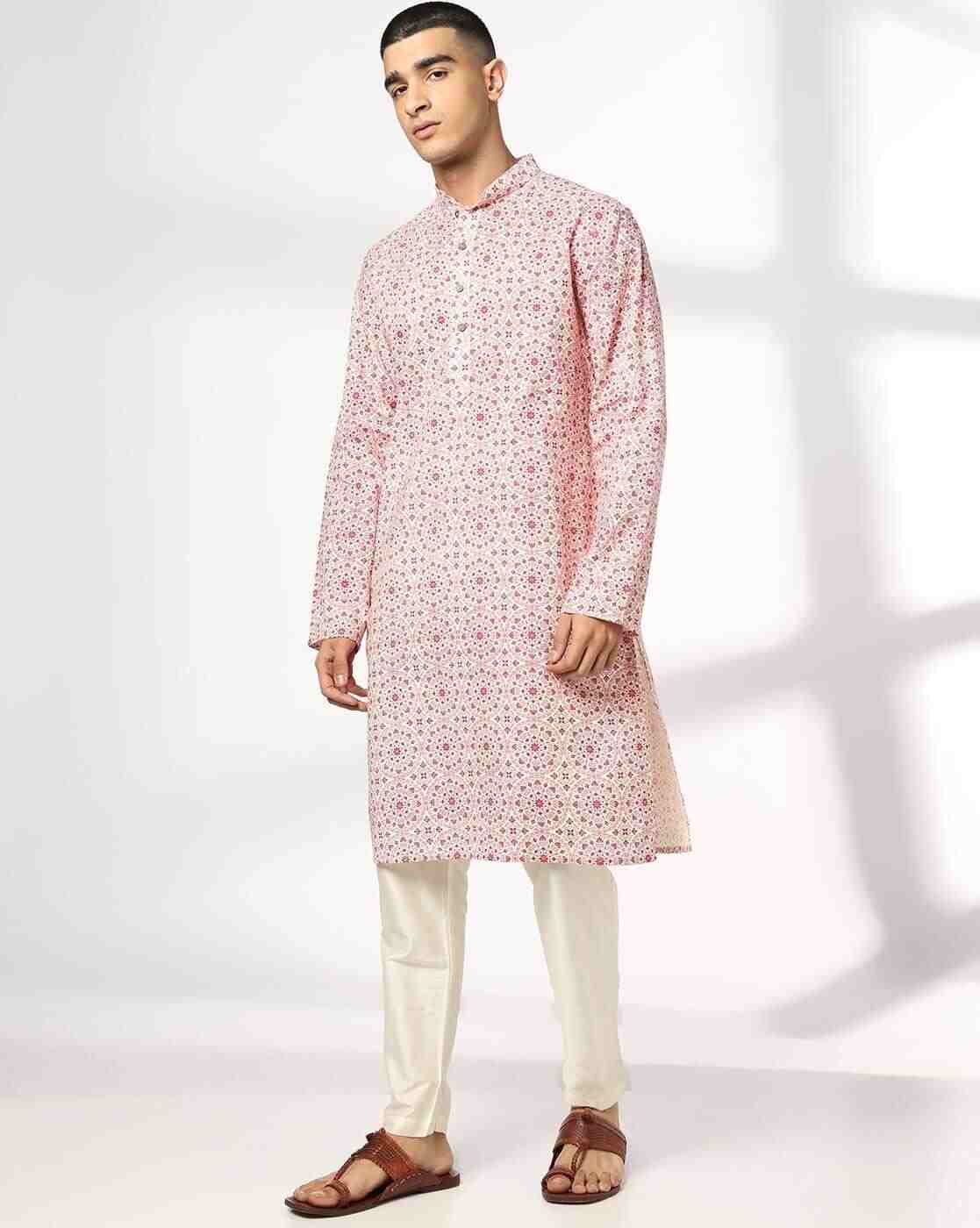 NETPLAY | Men Floral Print Slim Fit Long Kurta|0