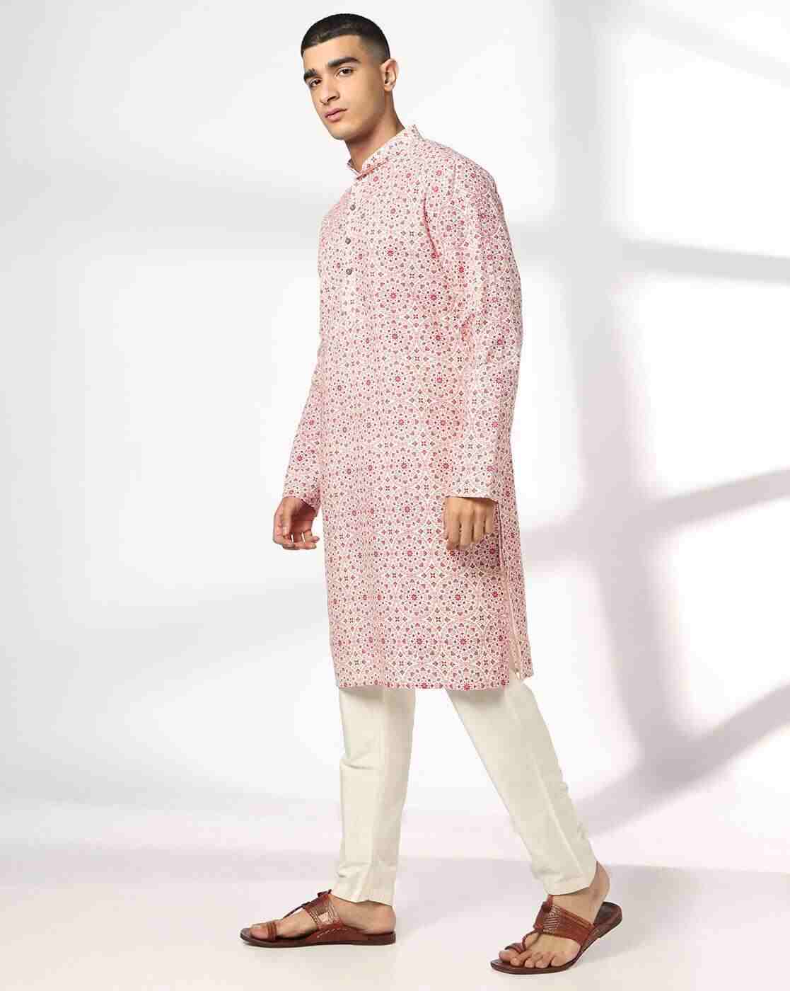 NETPLAY | Men Floral Print Slim Fit Long Kurta|1