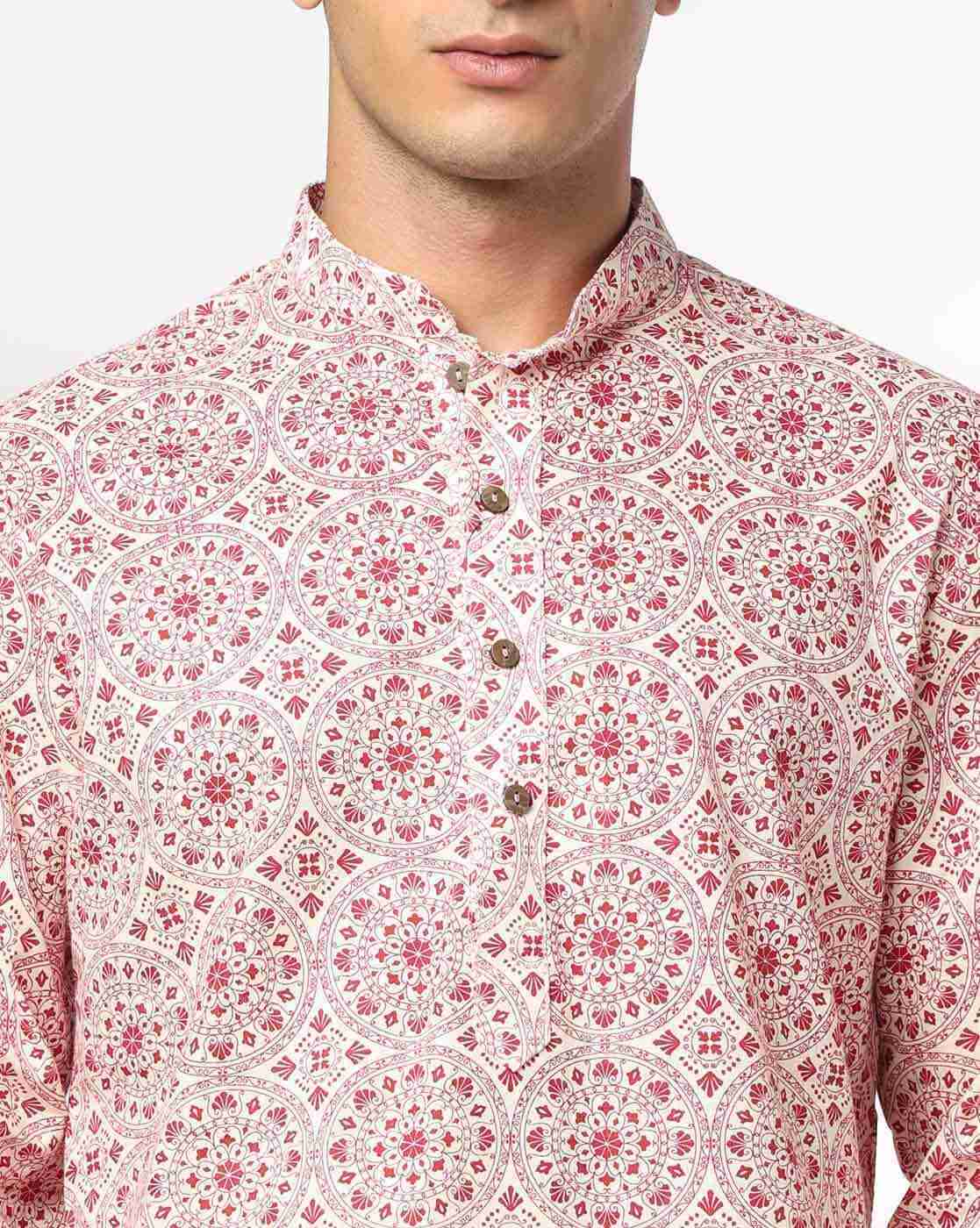 NETPLAY | Men Floral Print Slim Fit Long Kurta|3