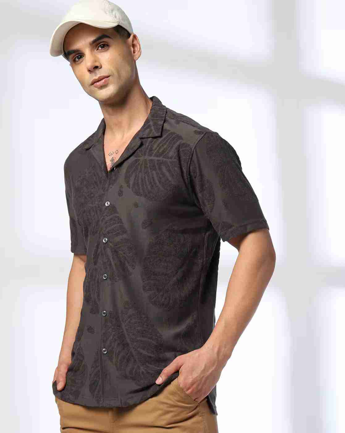 NETPLAY | Men Leaf Pattern Slim Fit Shirt|0