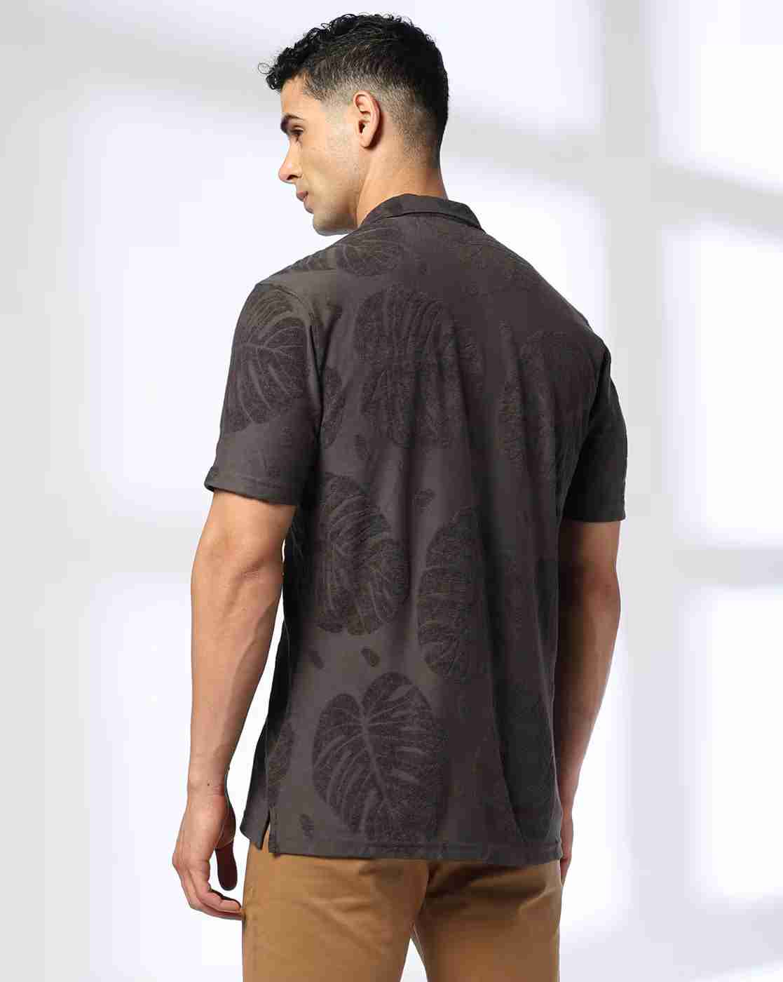 NETPLAY | Men Leaf Pattern Slim Fit Shirt|2