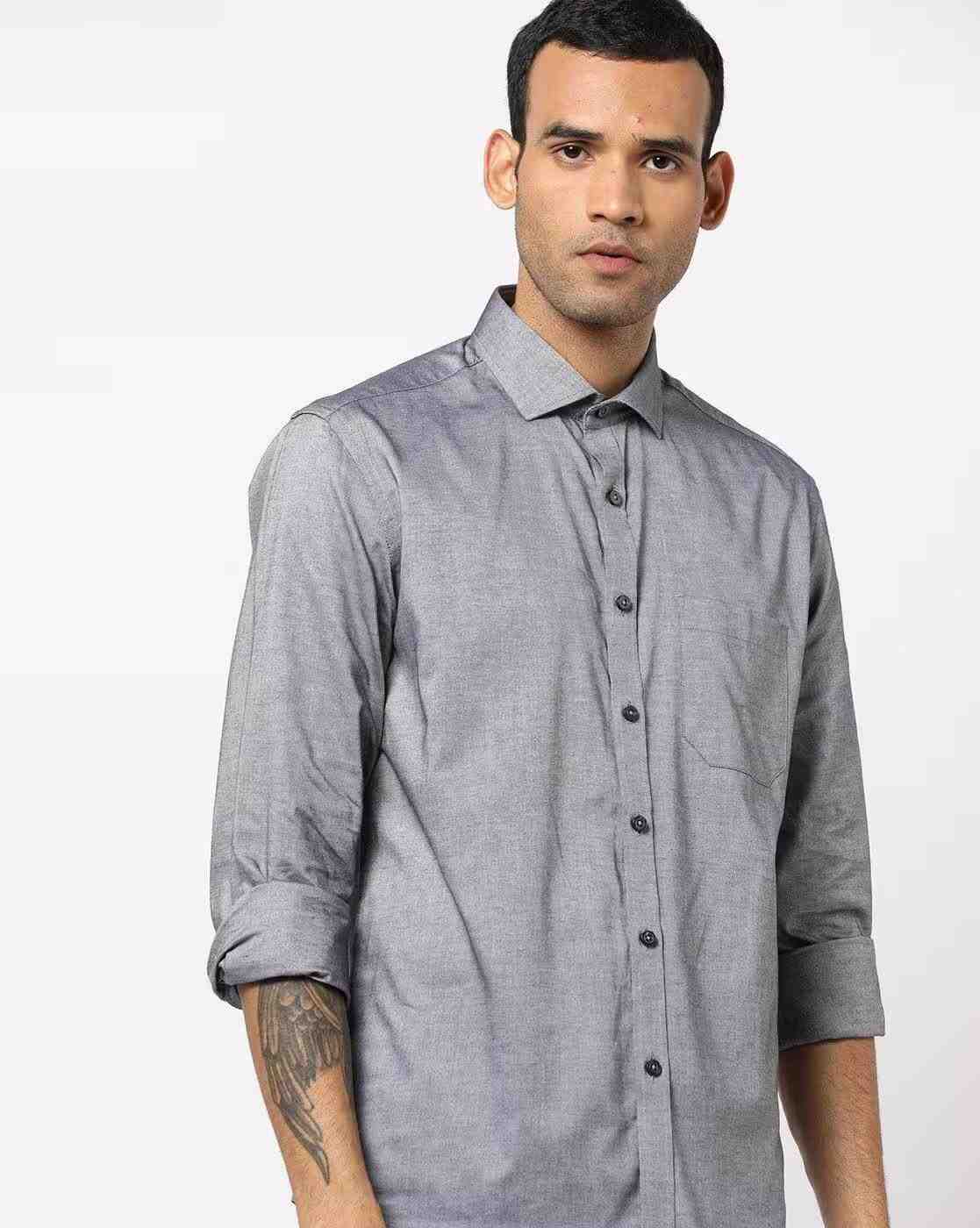 Men Oxford Regular Fit Shirt with Patch Pocket