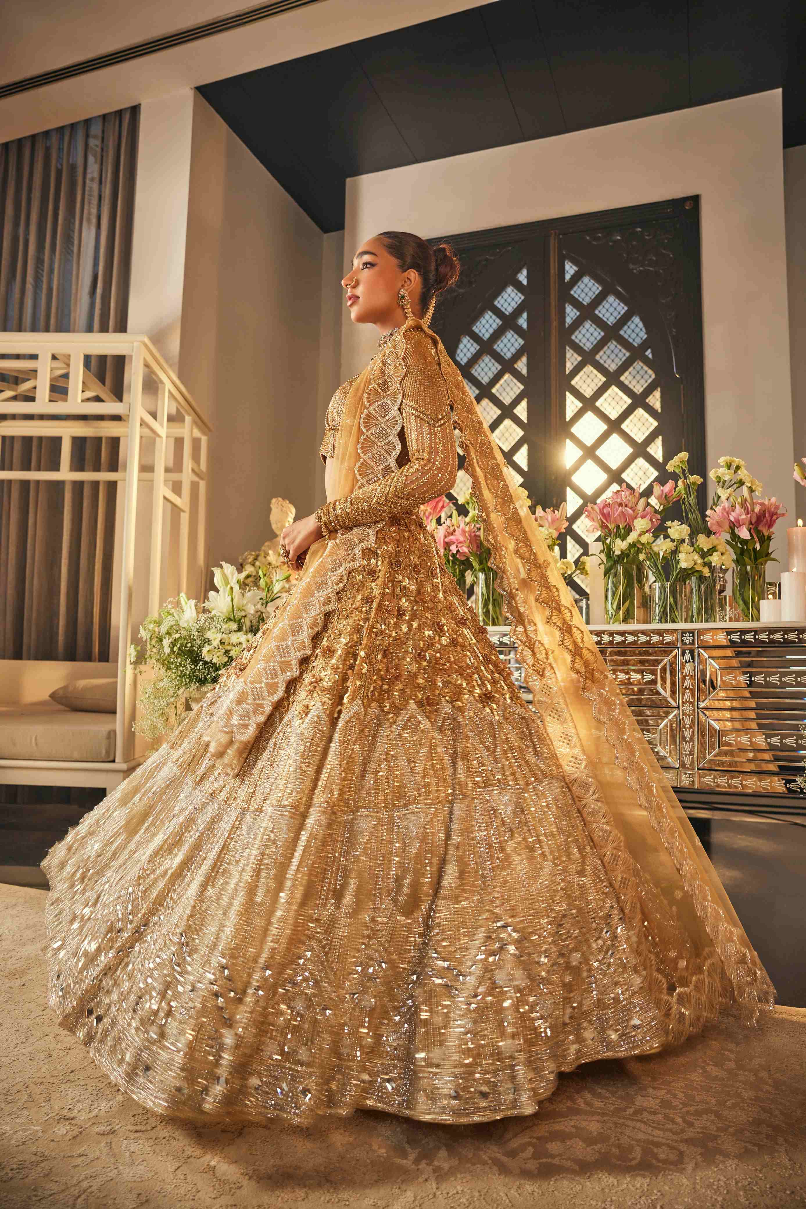 Ombre Gold & Silver Lehenga