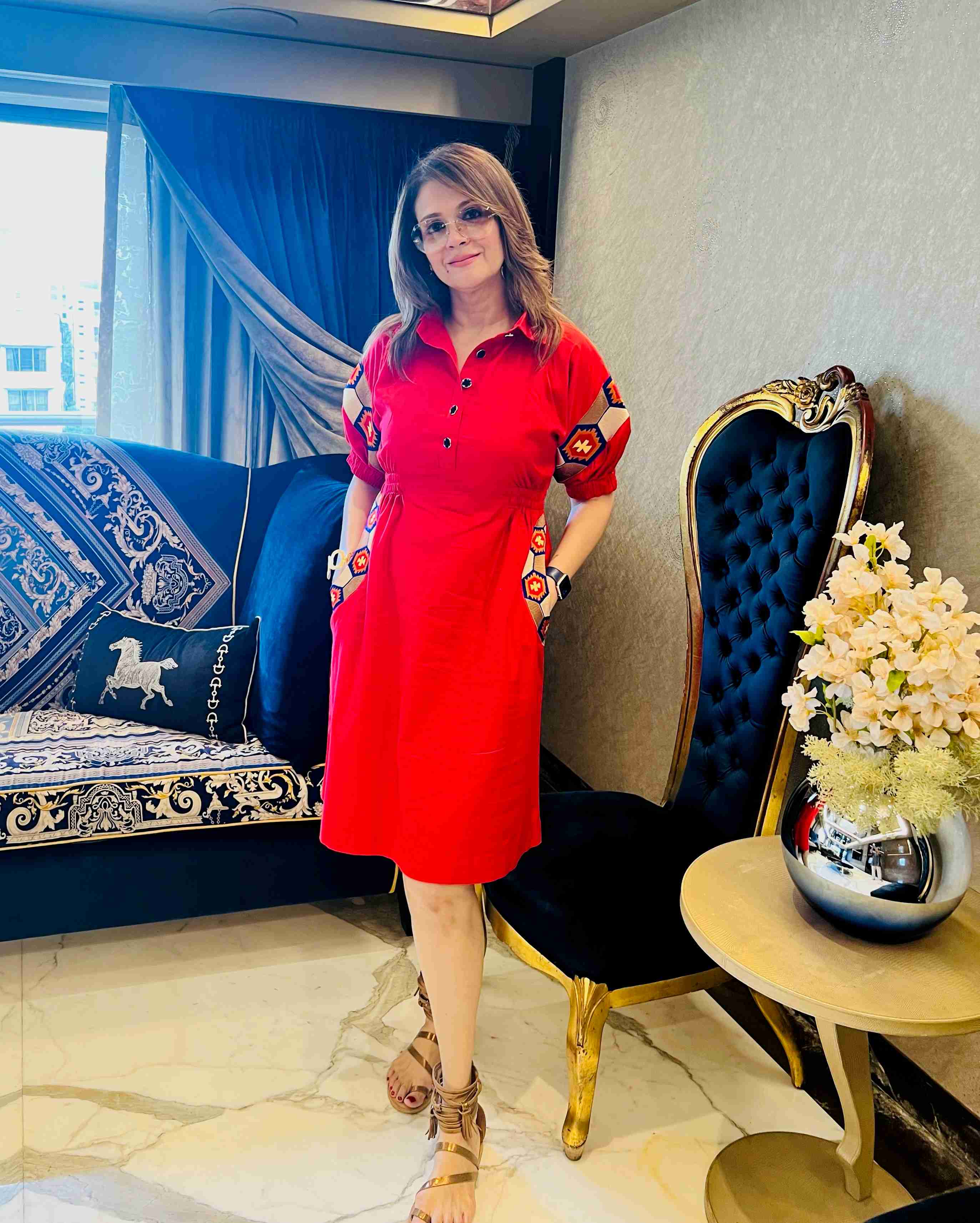 Red Embroidered Cotton Dress