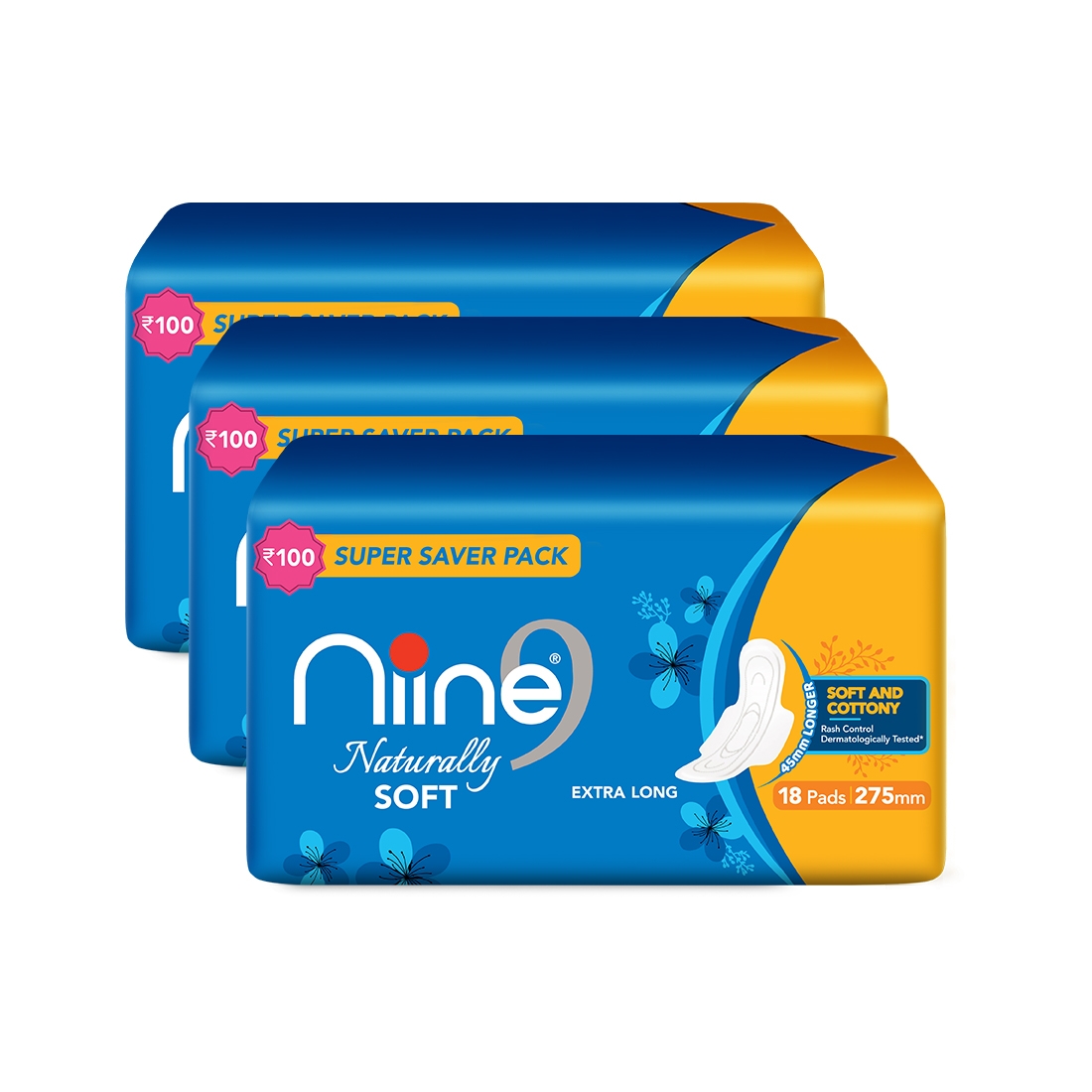 NIINE | Niine Naturally Soft Extra Long Sanitary Pads for Women (Pack of 3) 0