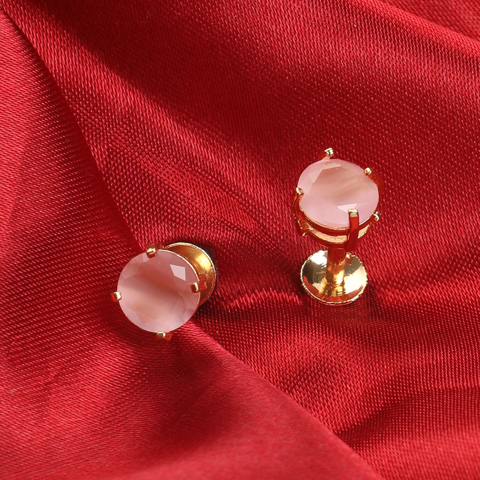 The Nila Gold Plated Pink Stone Stud