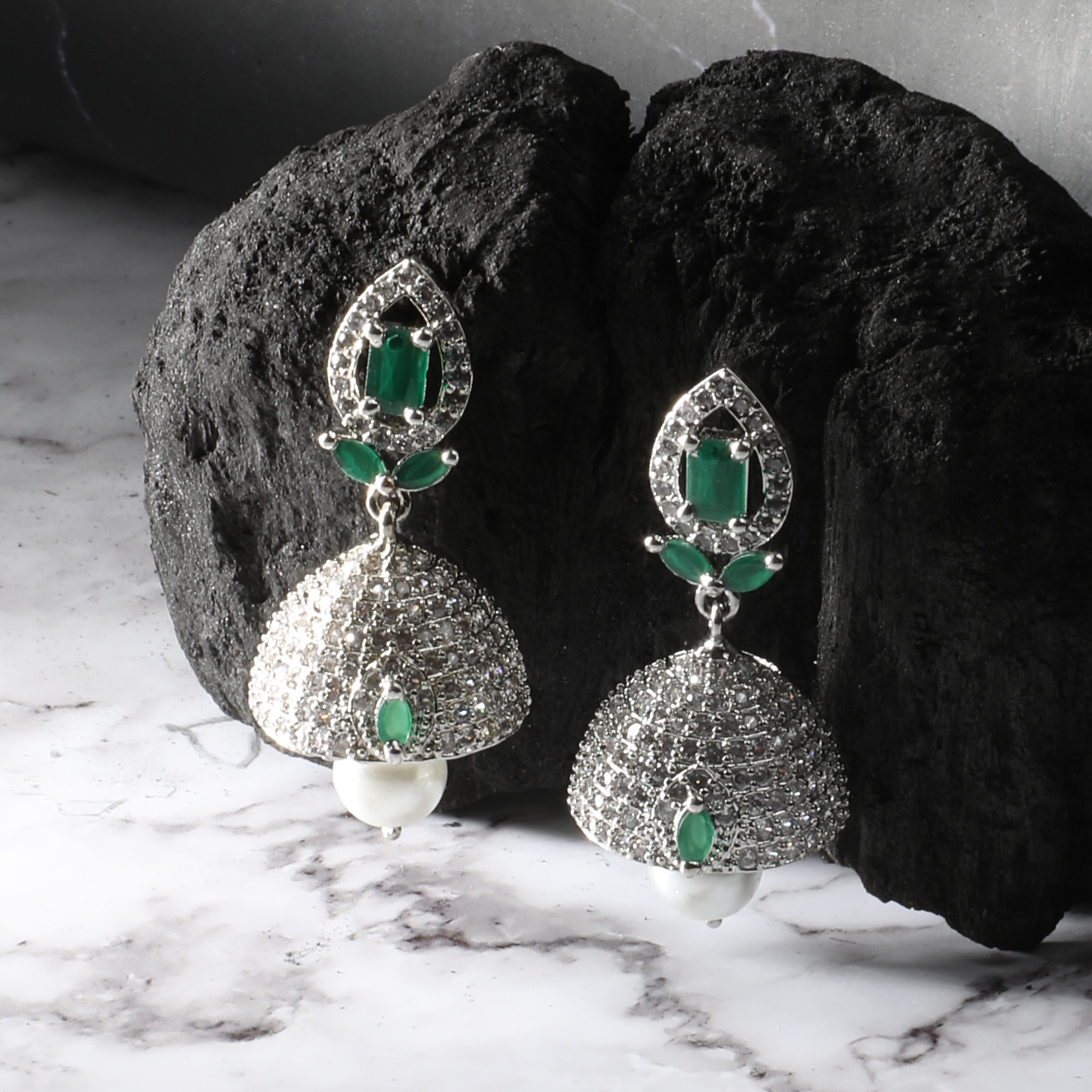 The Nila Silver Plated Drop Jhumkas