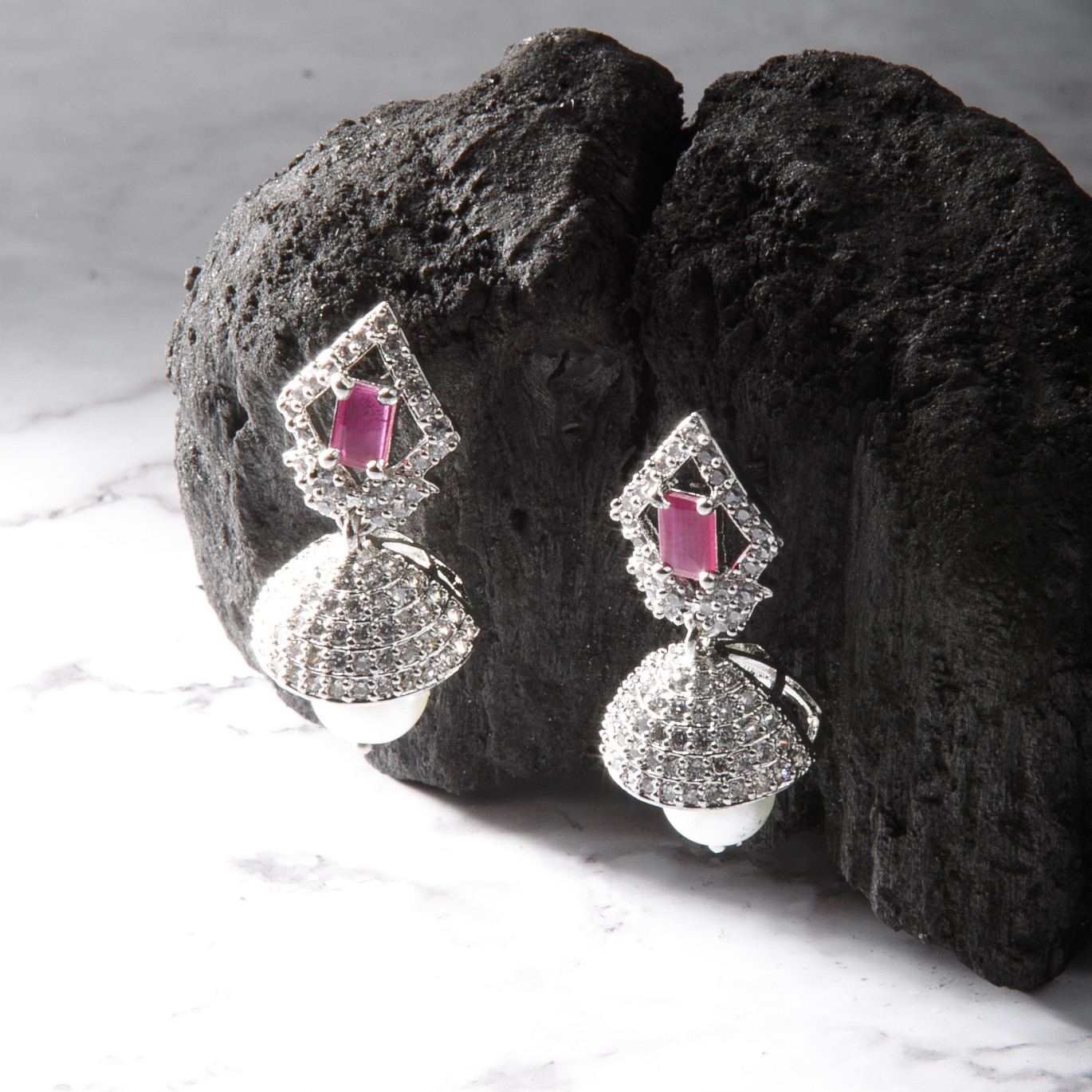 The Nila Silver Plated Rhombus Jhumkas