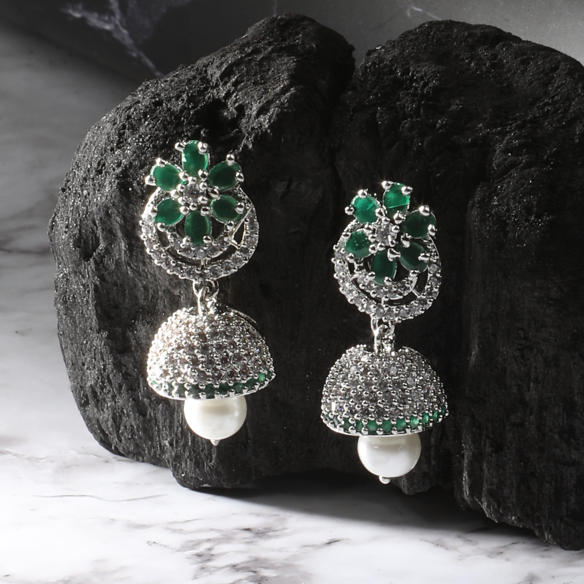 The Nila Silver Plated Floral Jhumkas