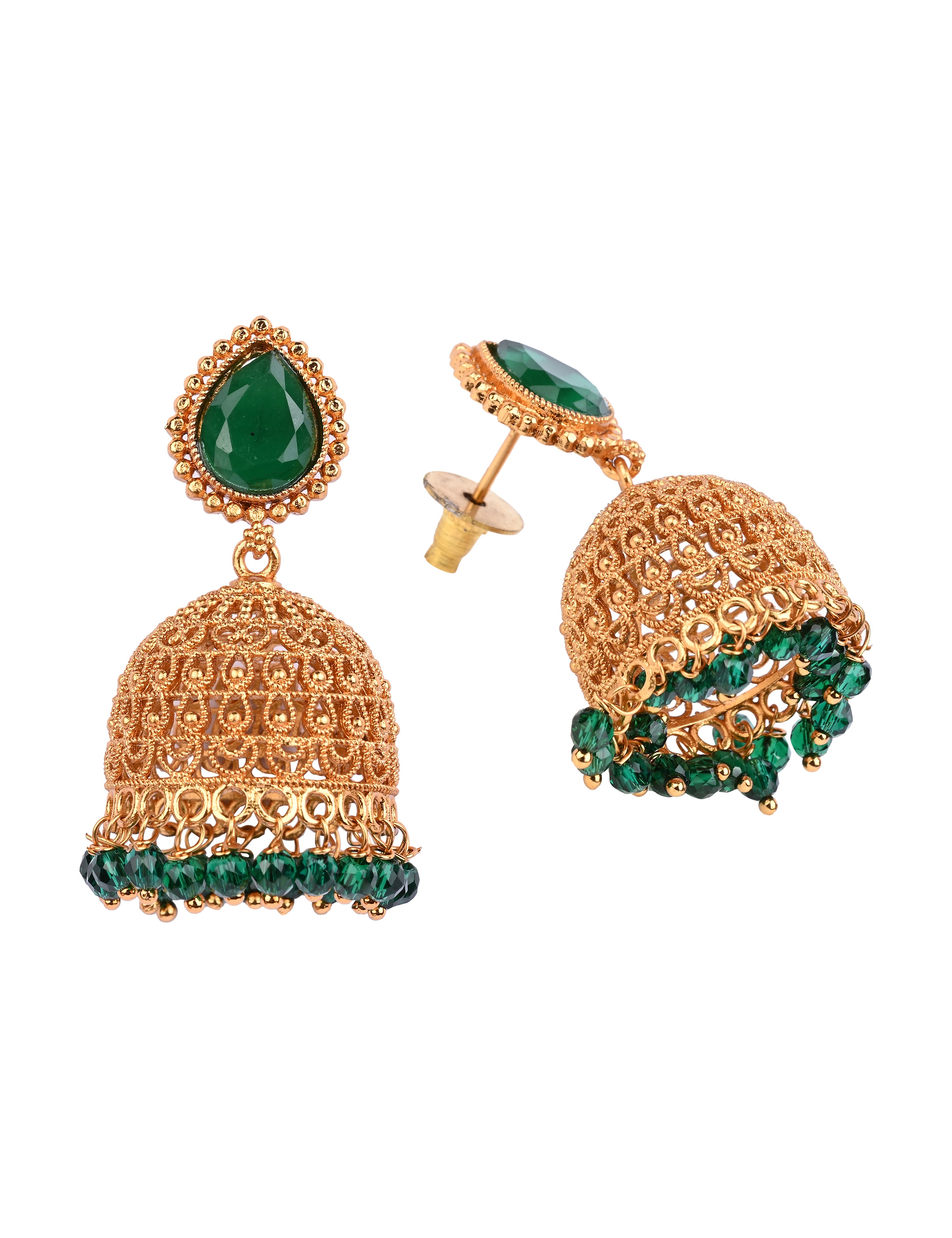 The Nila Gold Plated Emerald Drop Jhumkas