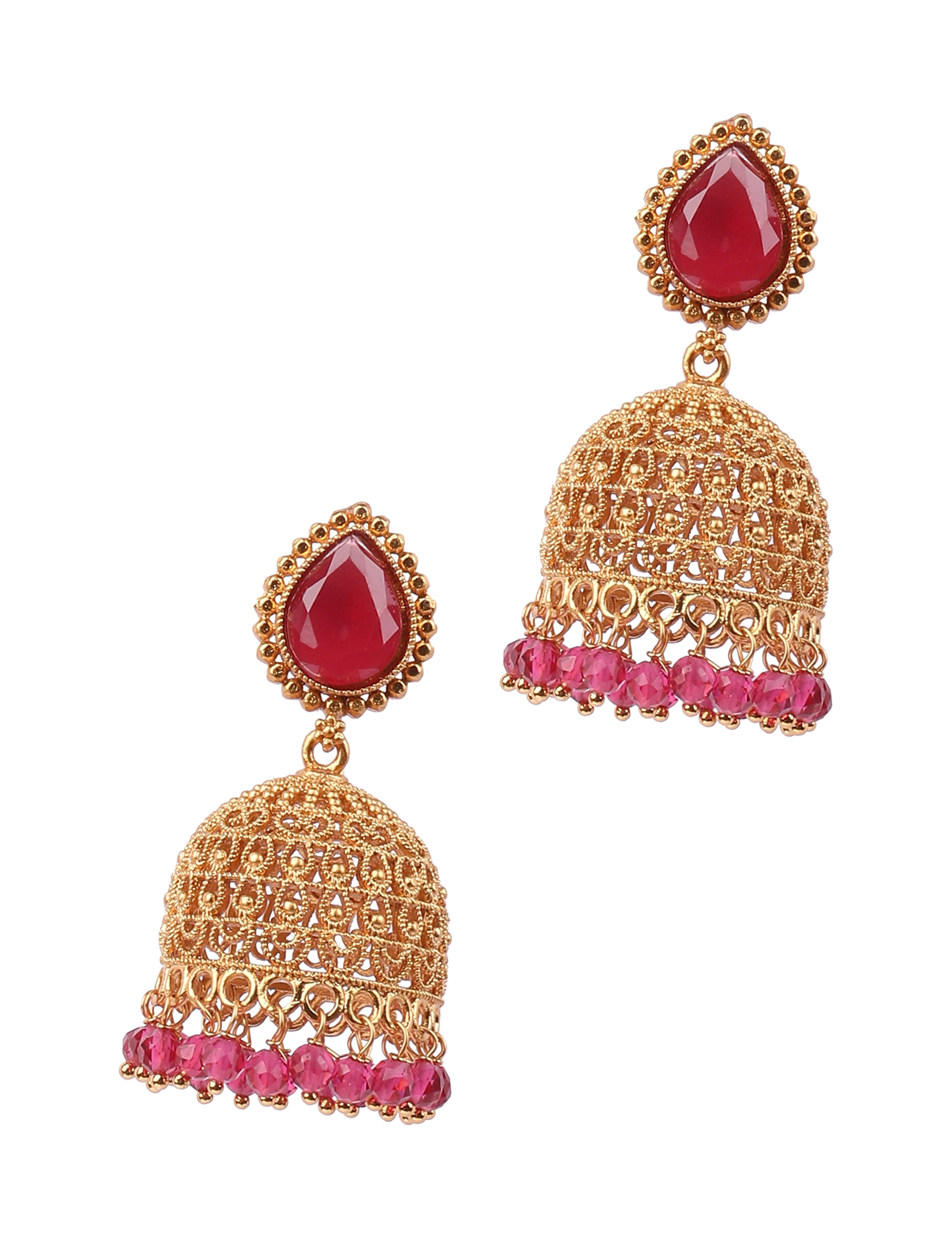The Nila Gold Plated Ruby Drop Jhumkas