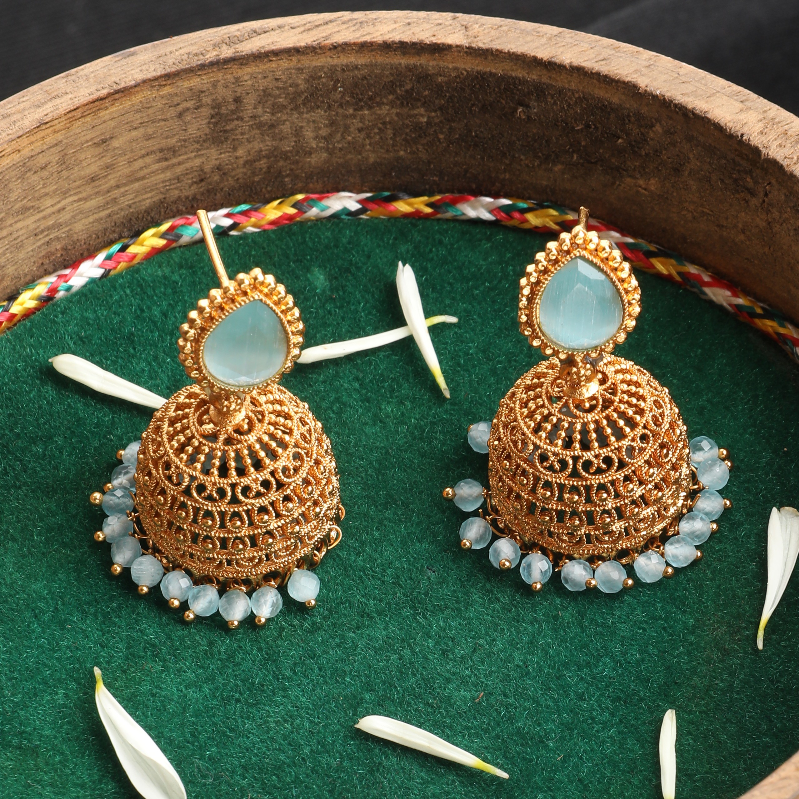 The Nila Gold Plated Turquoise Blue Drop Jhumkas