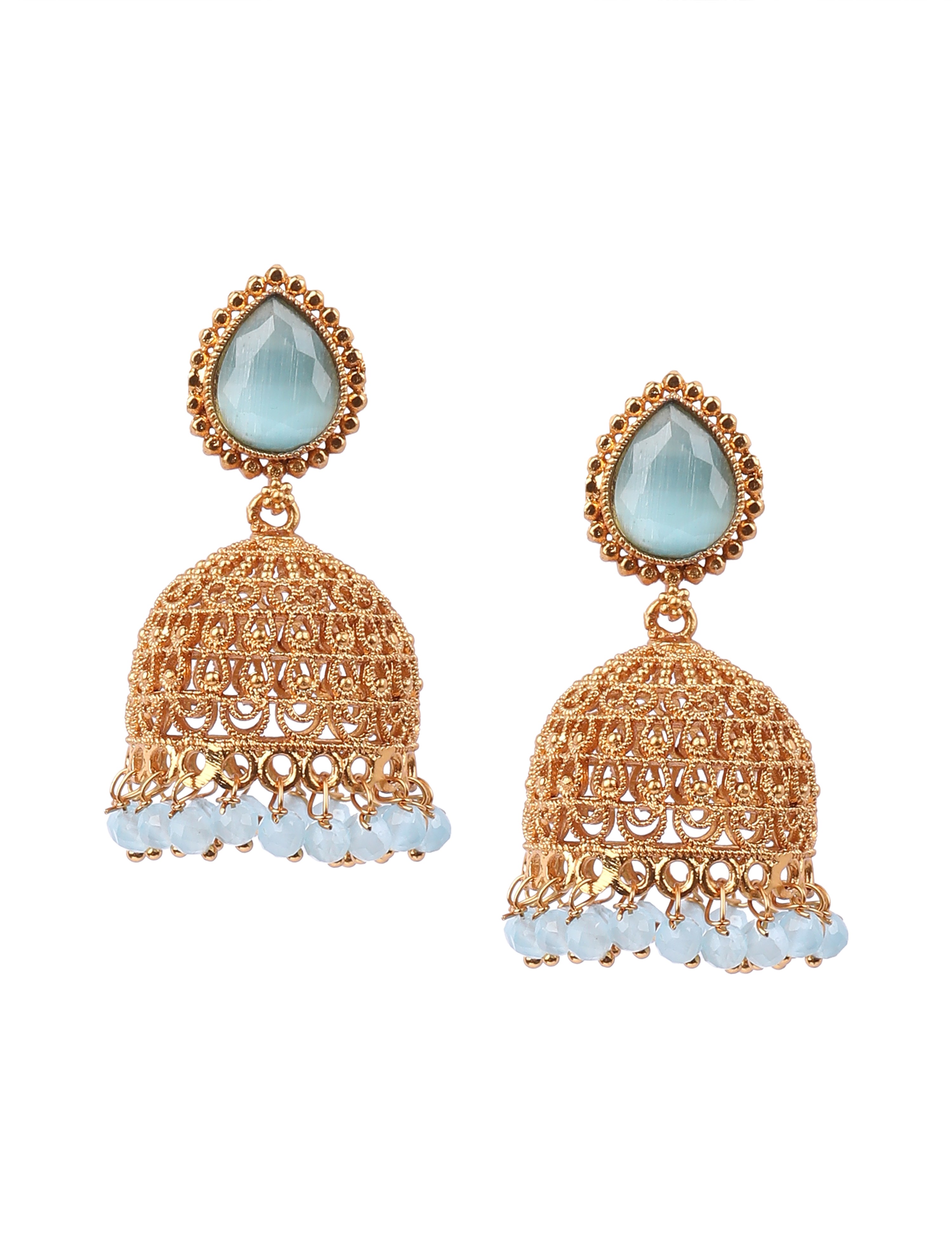 The Nila Gold Plated Turquoise Blue Drop Jhumkas