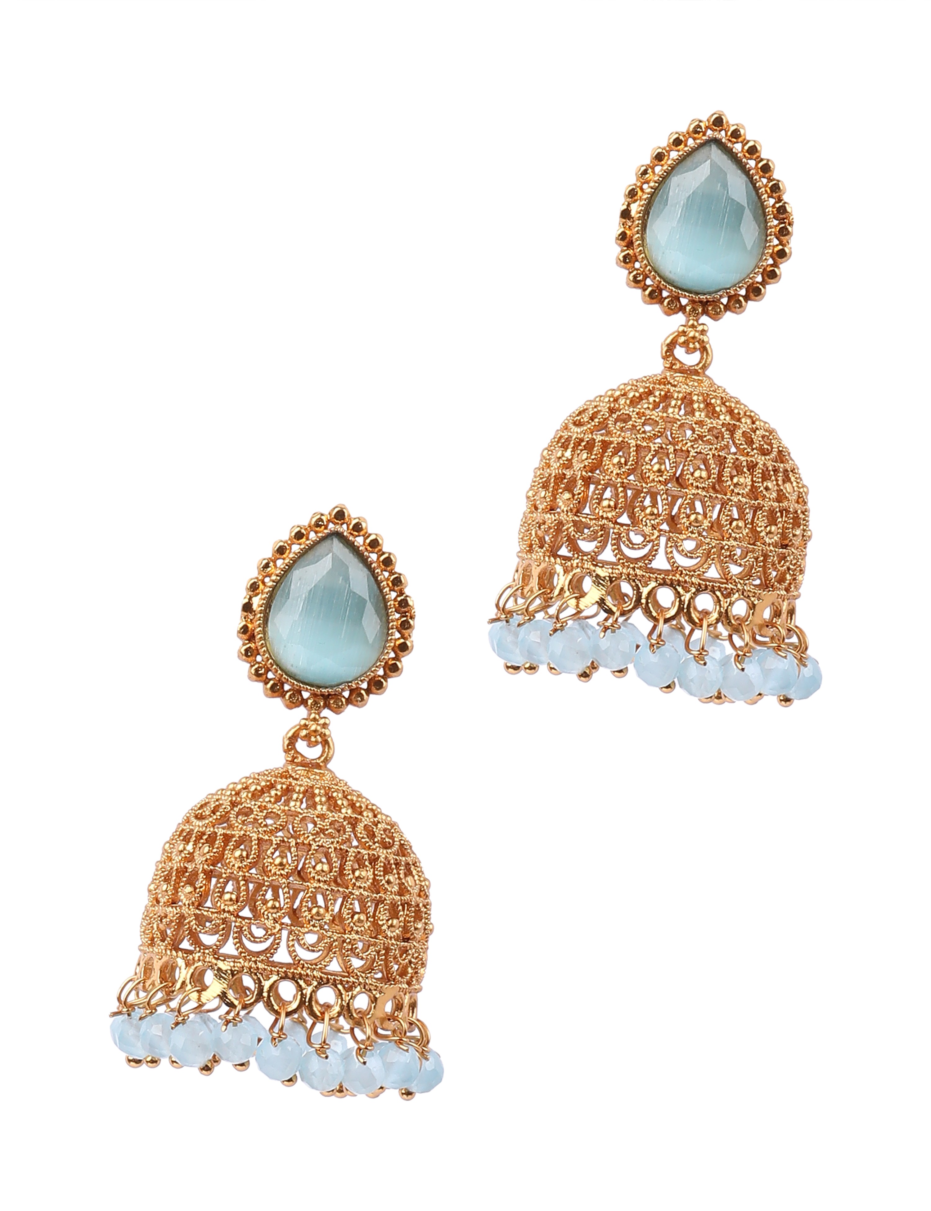 The Nila Gold Plated Turquoise Blue Drop Jhumkas