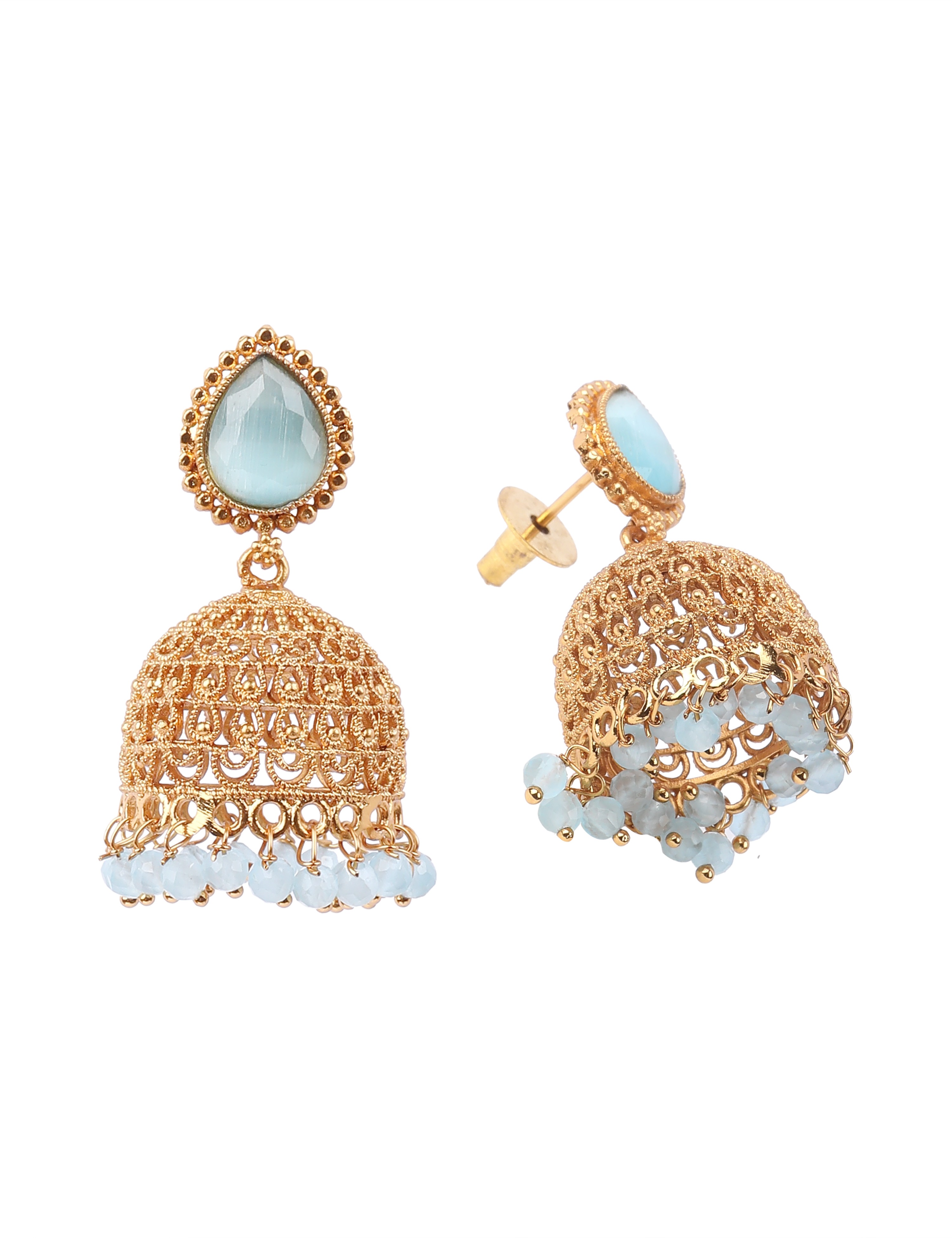 The Nila Gold Plated Turquoise Blue Drop Jhumkas
