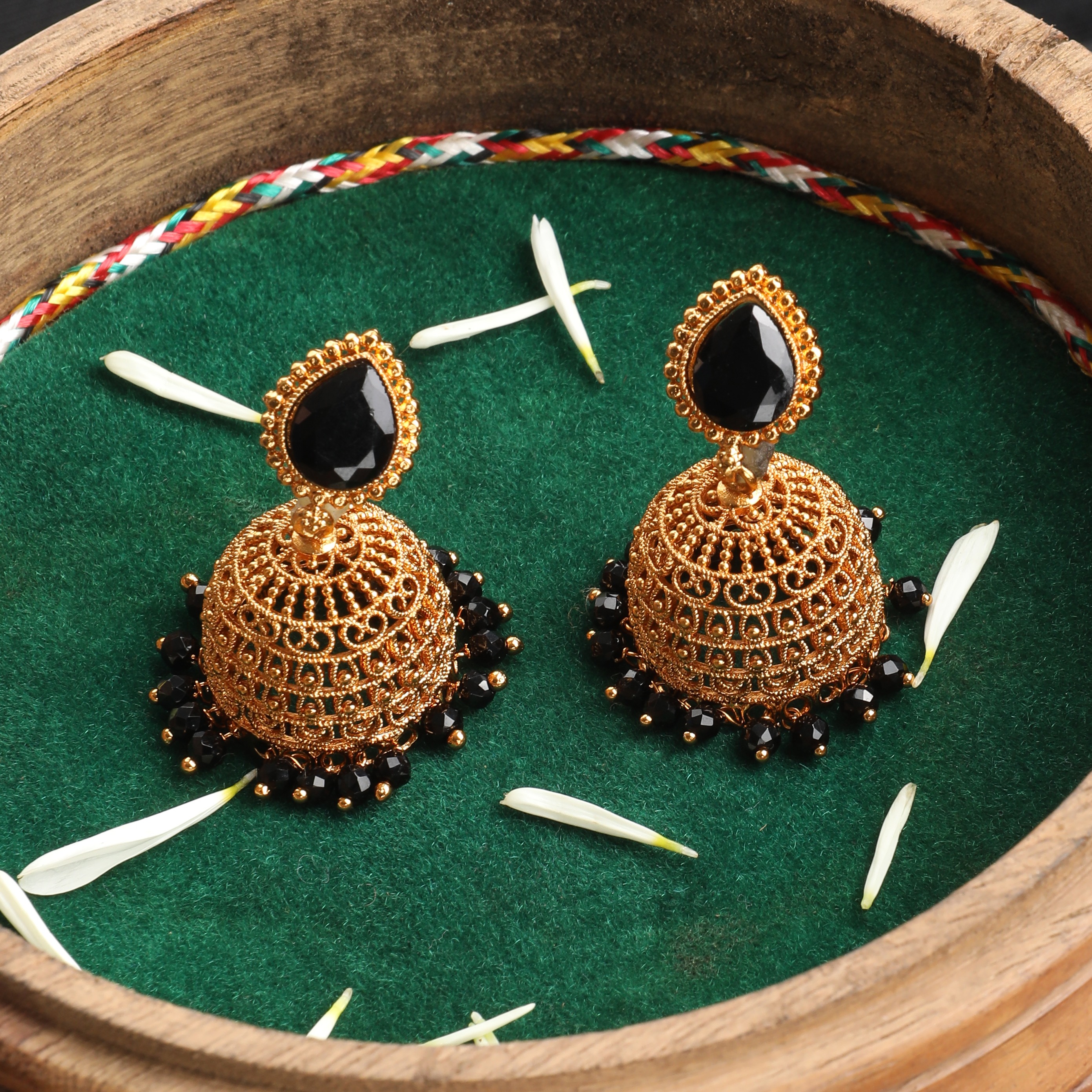 The Nila Gold Plated Garnet Drop Jhumkas