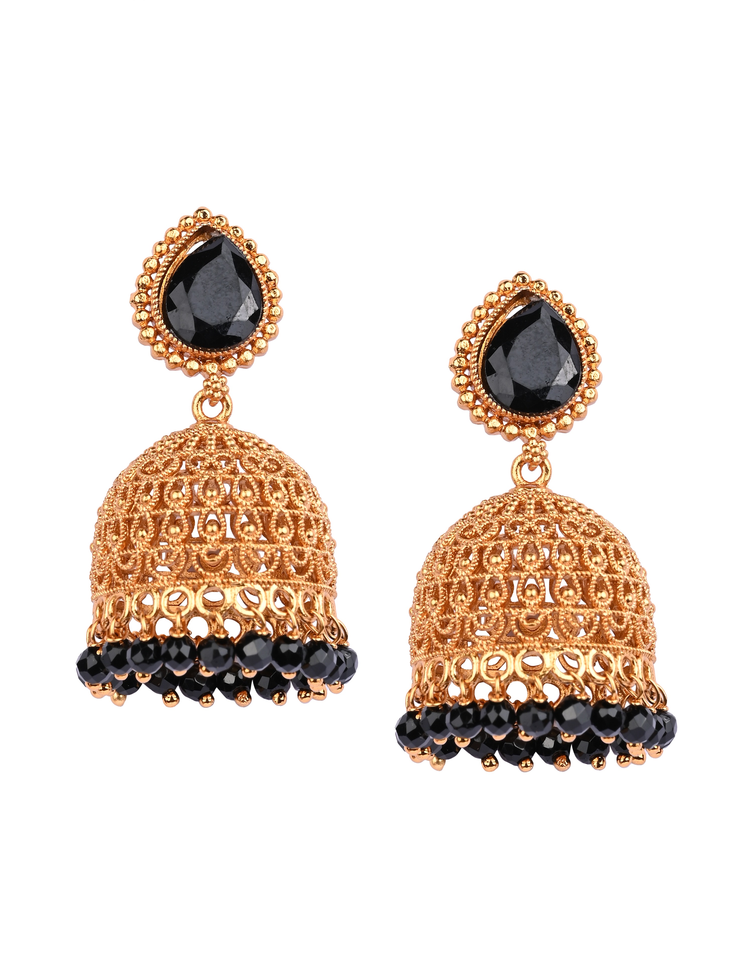 The Nila Gold Plated Garnet Drop Jhumkas