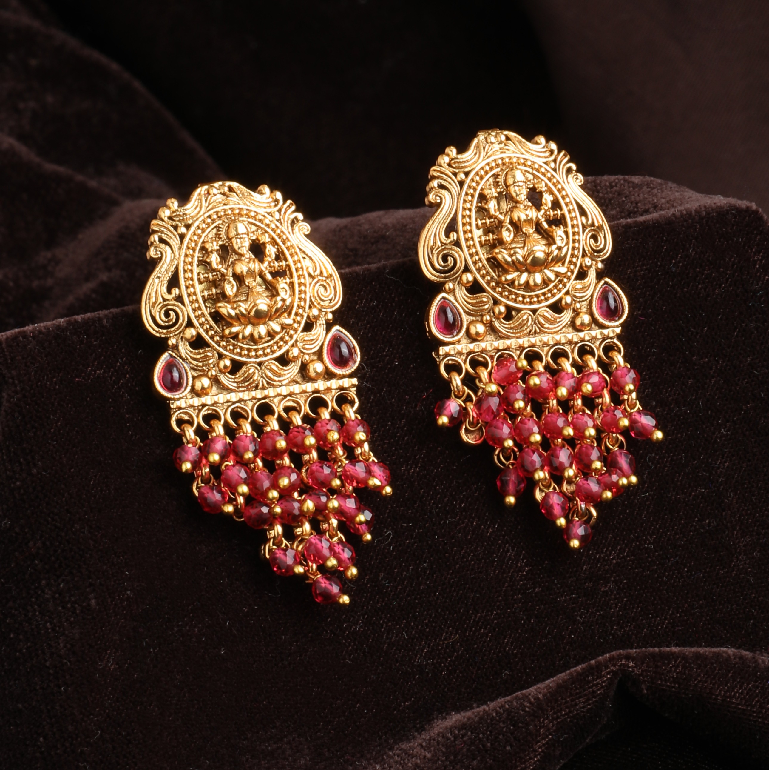 The Nila Gold Plated Pink Bead Top Earings