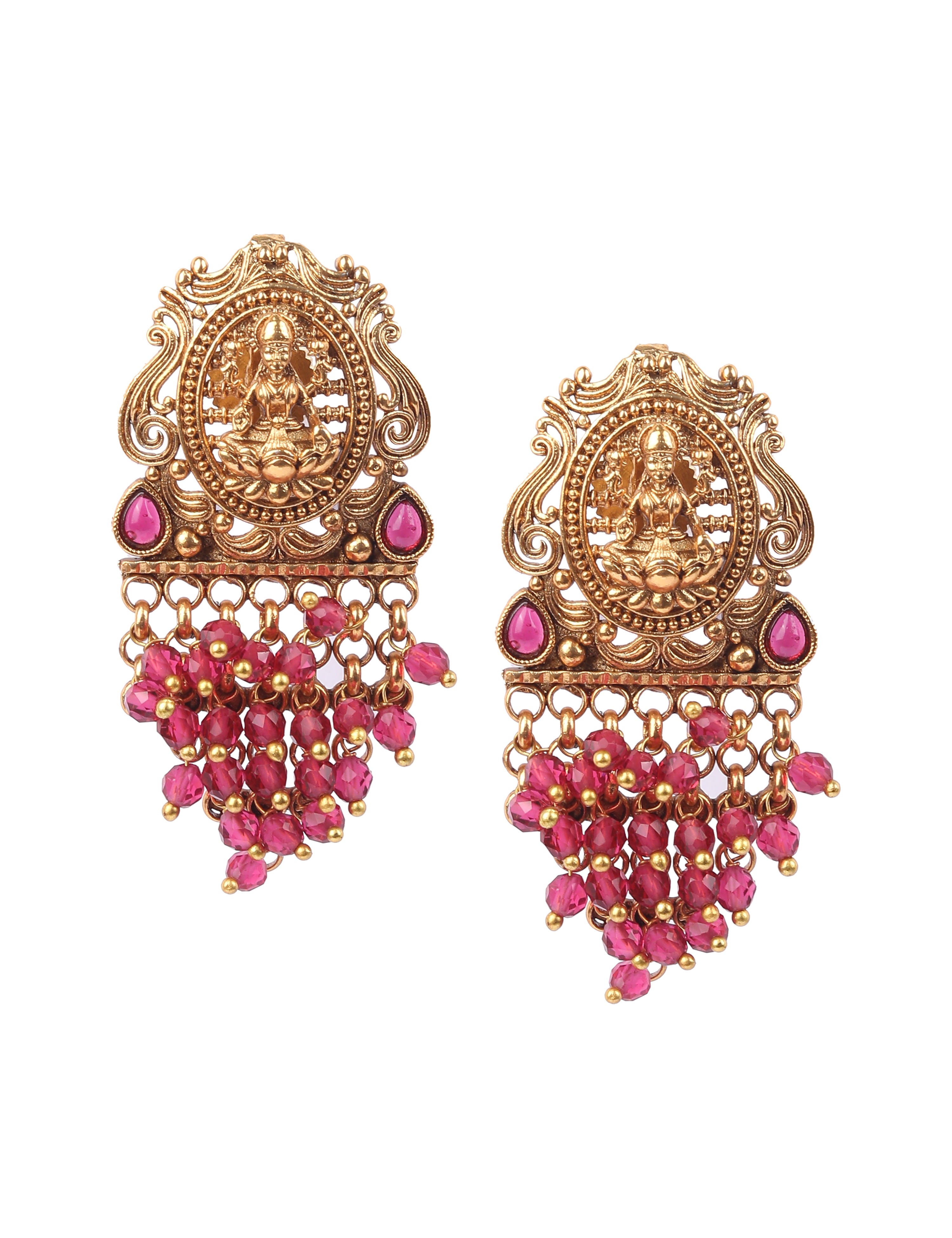 The Nila Gold Plated Pink Bead Top Earings