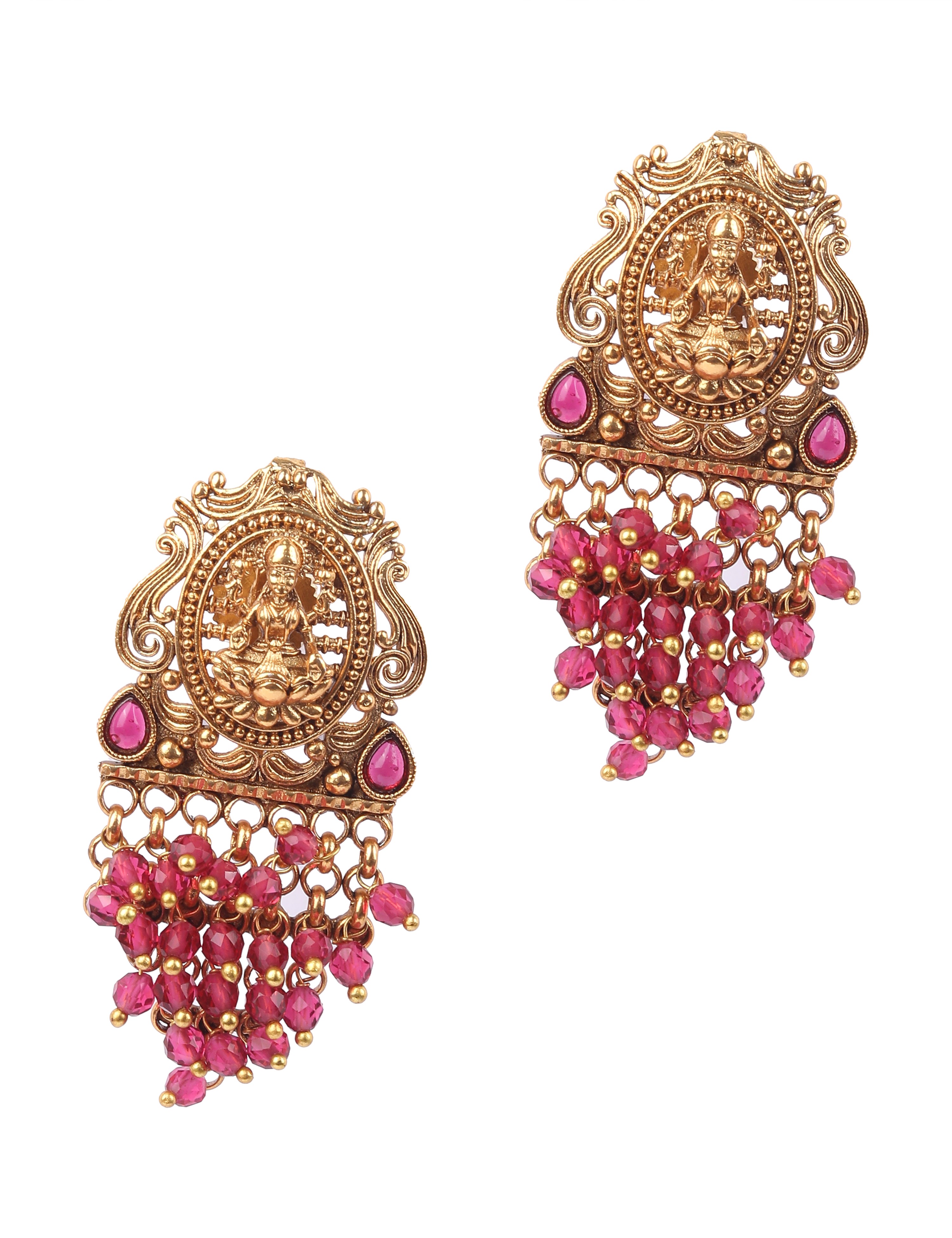 The Nila Gold Plated Pink Bead Top Earings