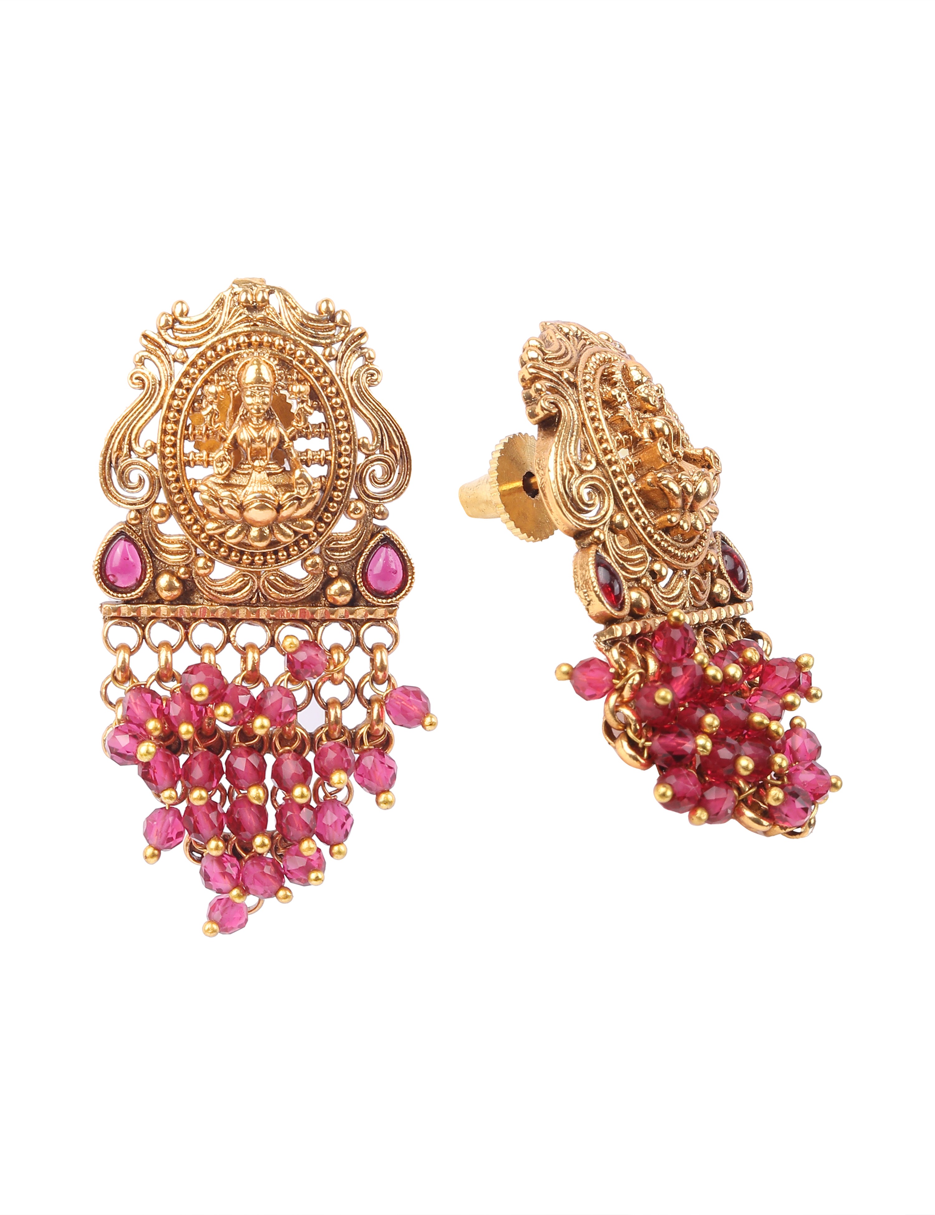 The Nila Gold Plated Pink Bead Top Earings