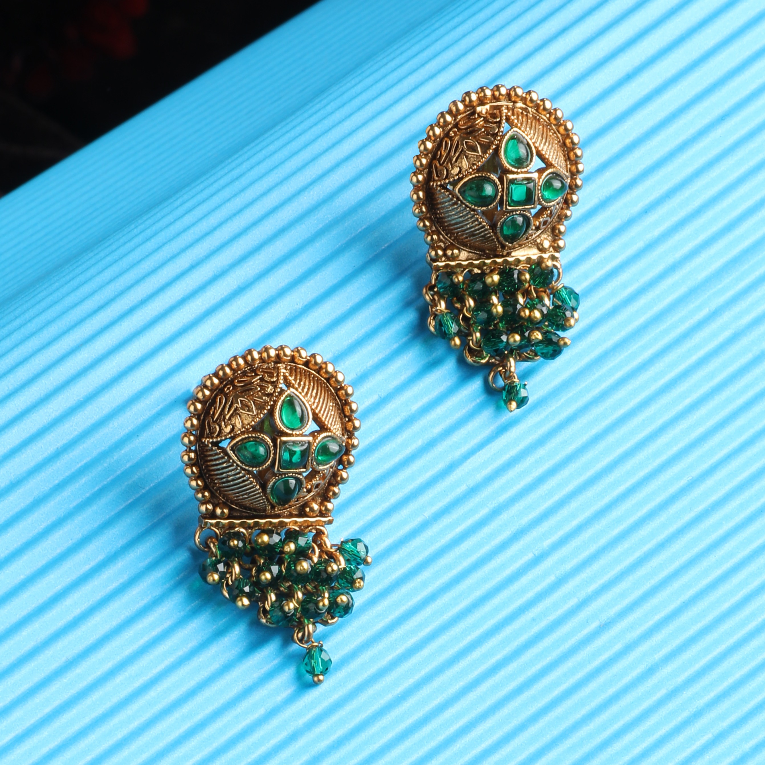 The Nila Gold Plated Blue Bead Top Earings