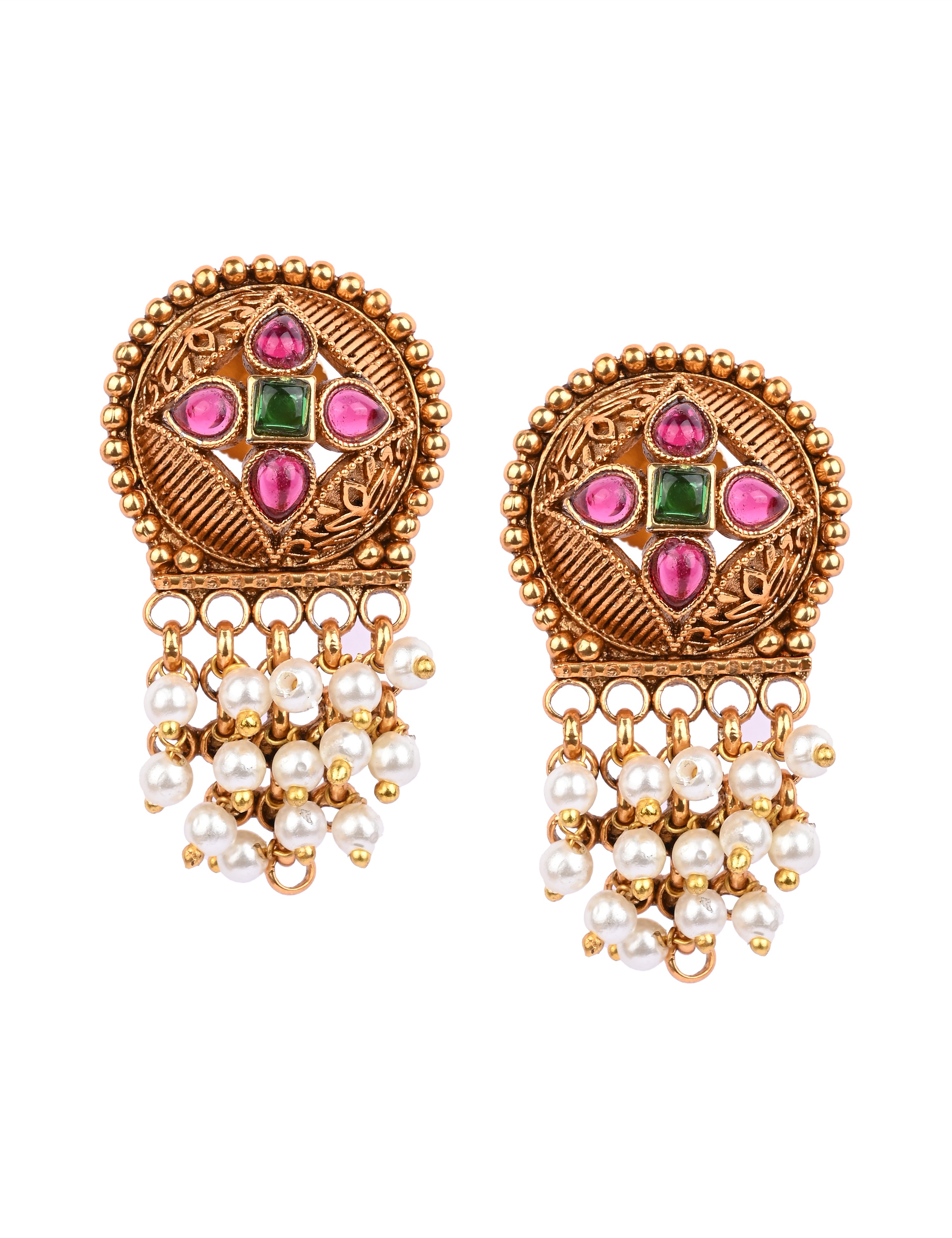 The Nila Gold Plated Pink and White Top Earings