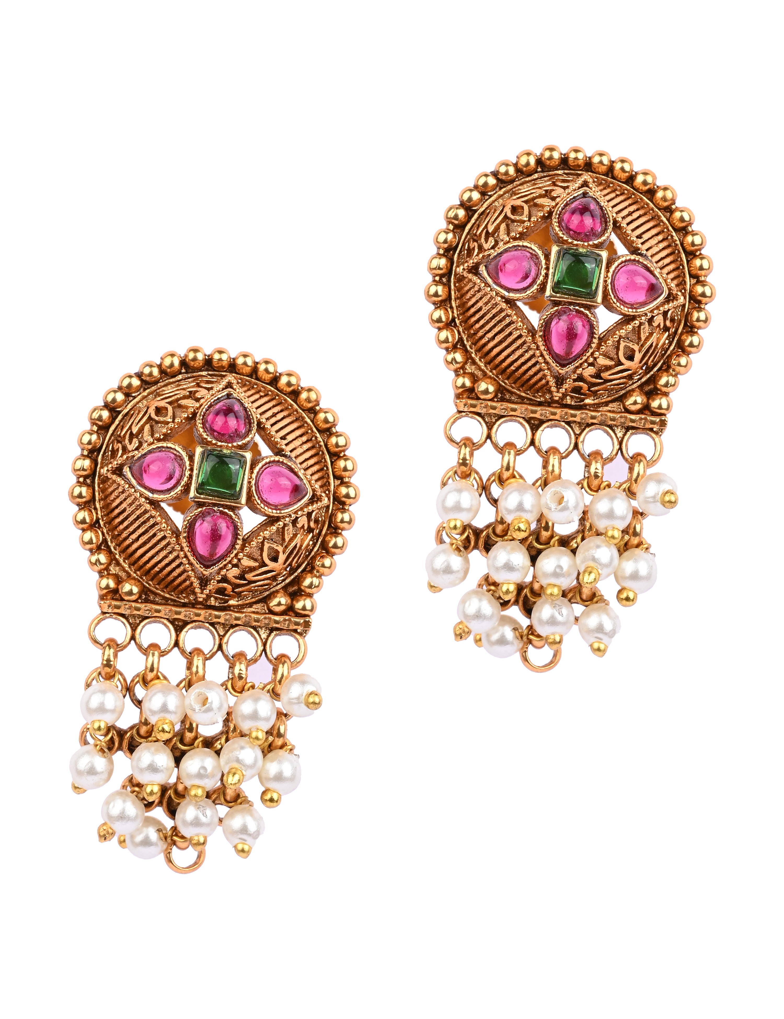 The Nila Gold Plated Pink and White Top Earings