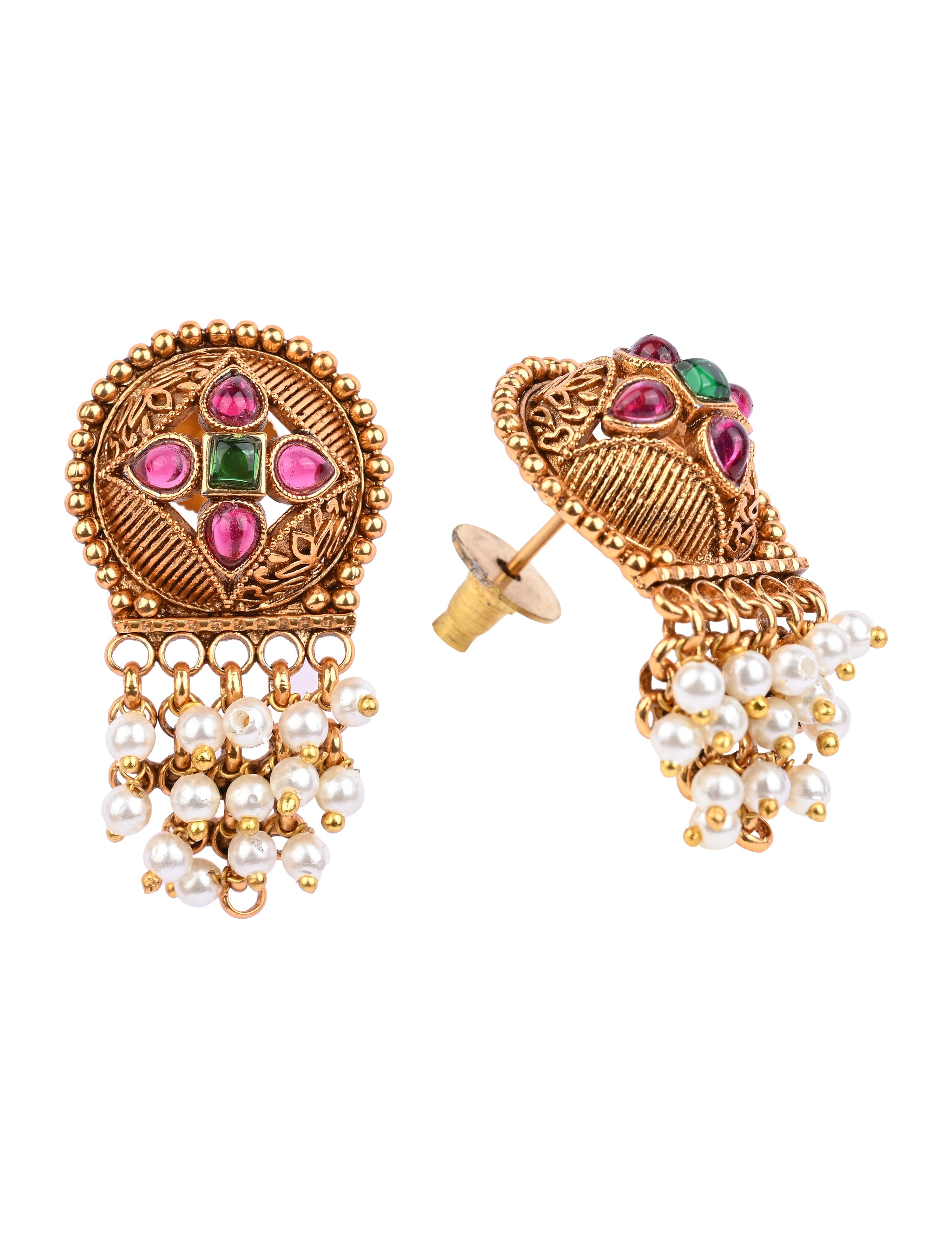 The Nila Gold Plated Pink and White Top Earings