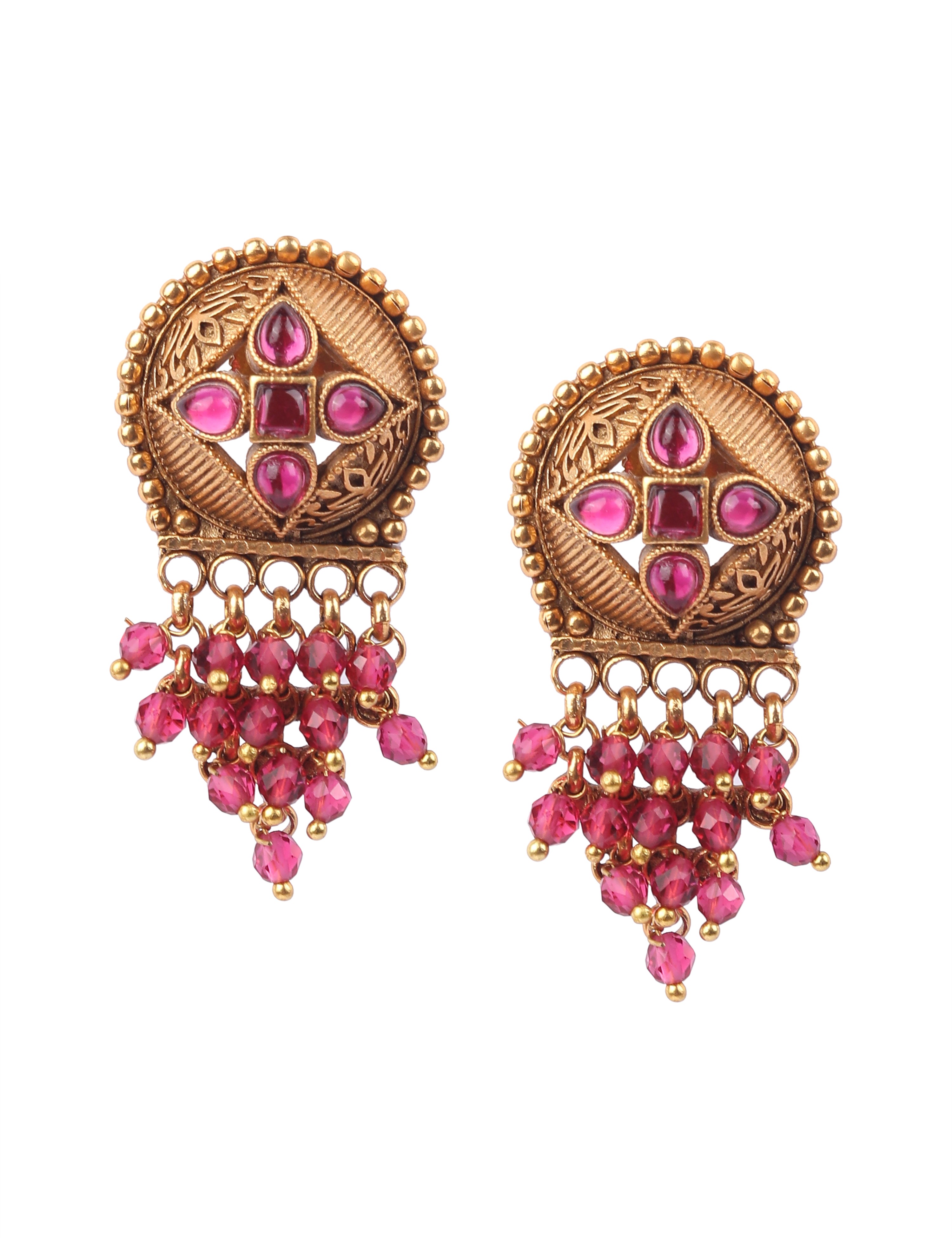 The Nila Gold Plated Pink Bead Top Earings