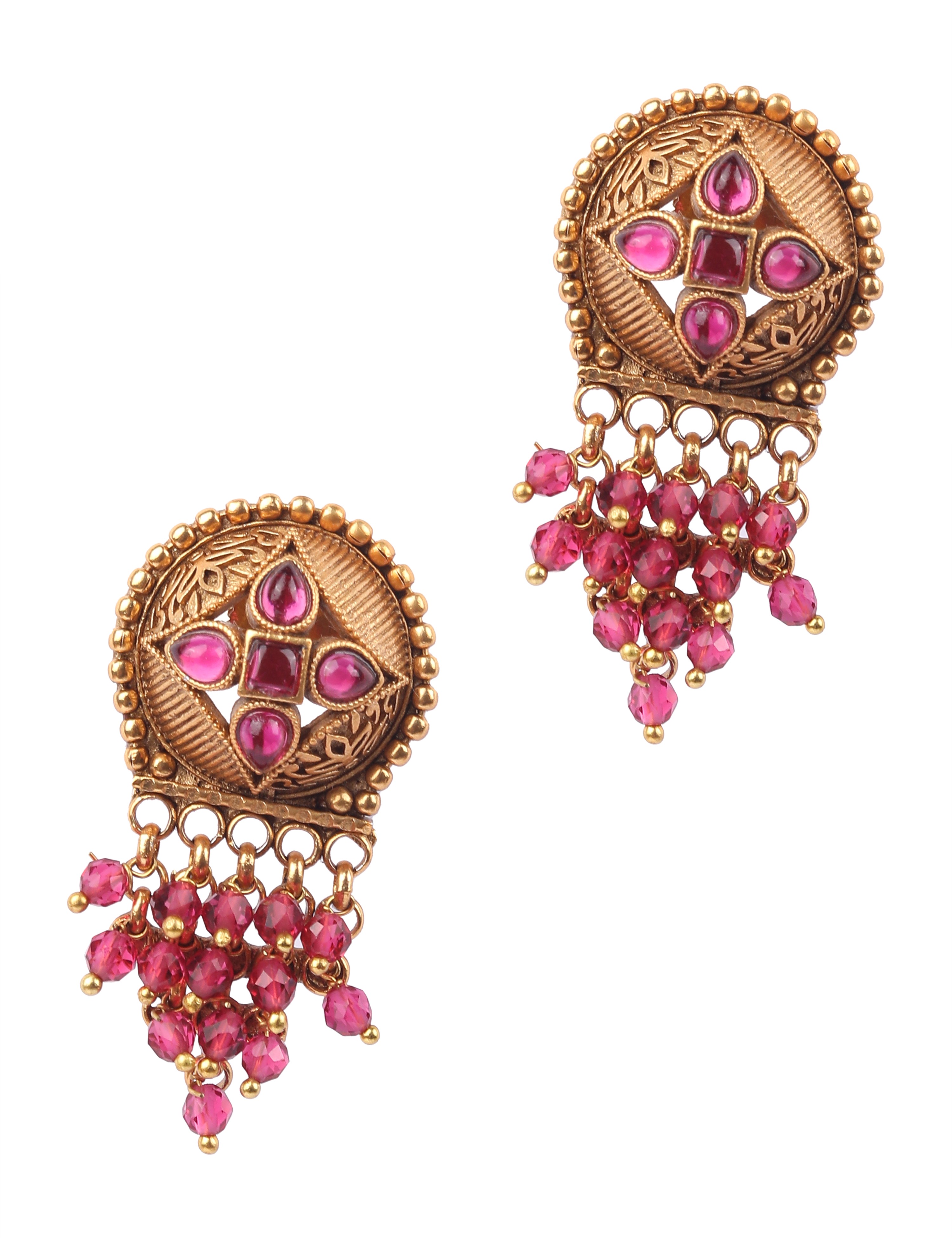 The Nila Gold Plated Pink Bead Top Earings