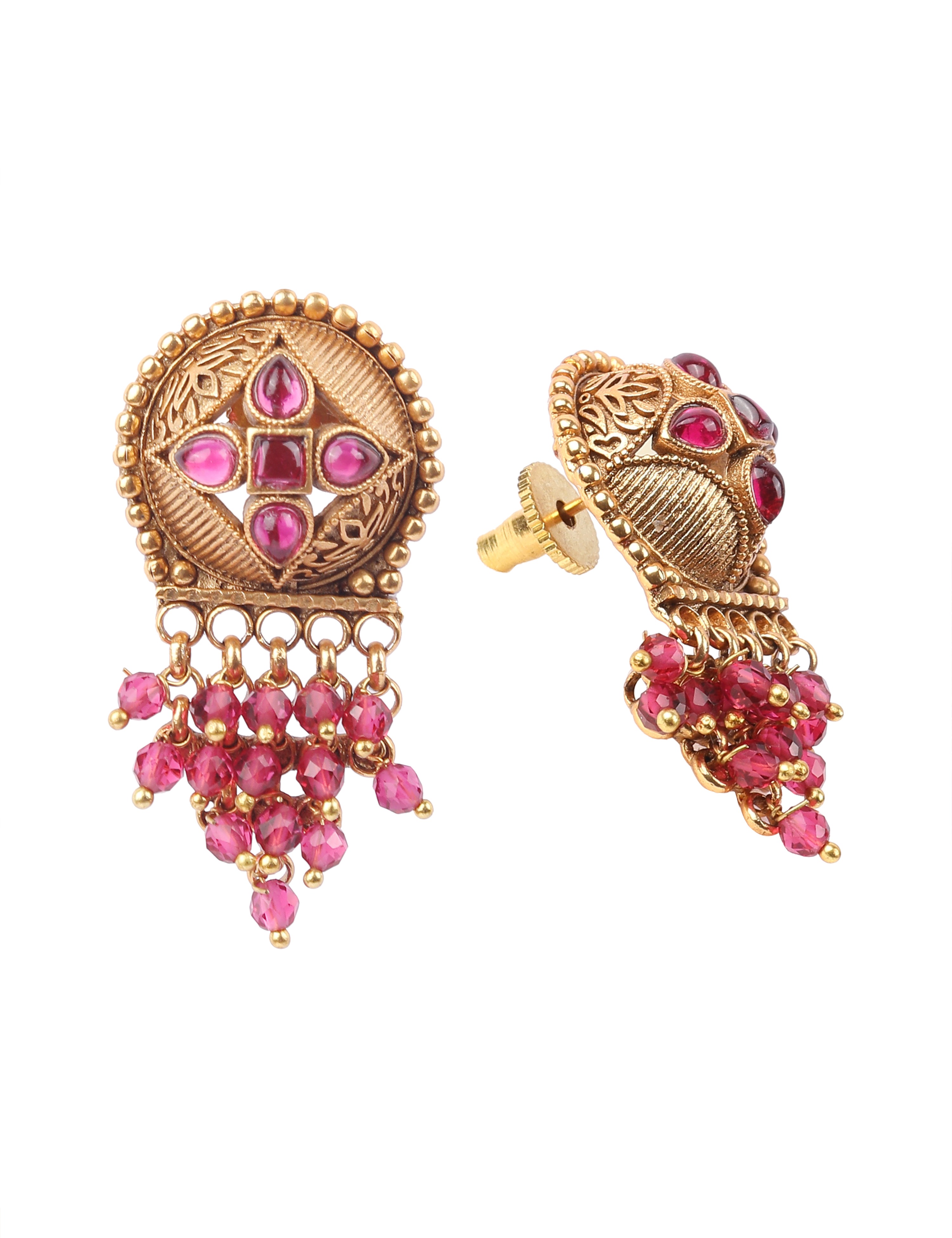 The Nila Gold Plated Pink Bead Top Earings