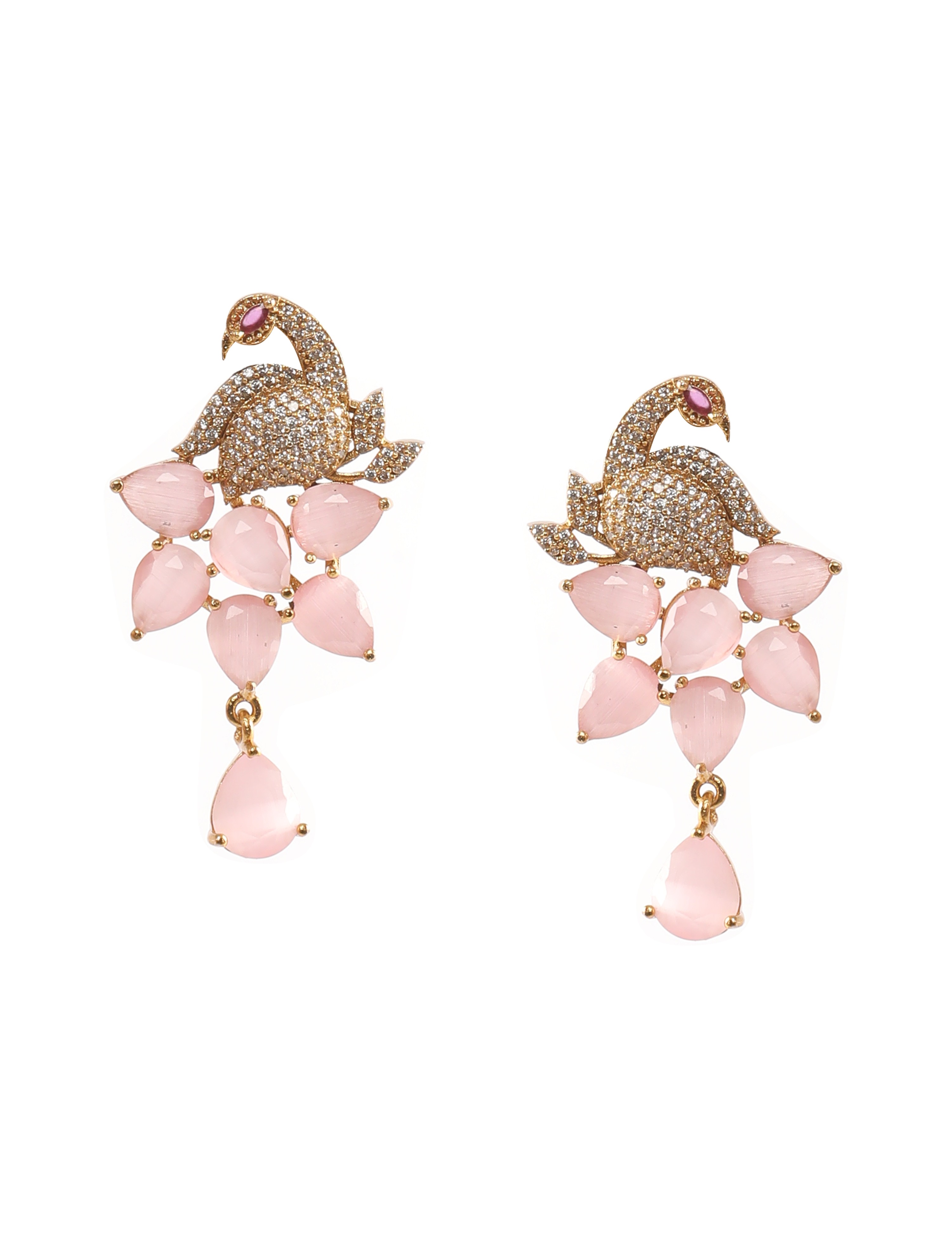 The Nila Pink Crystal Peacock Pendant with Earrings