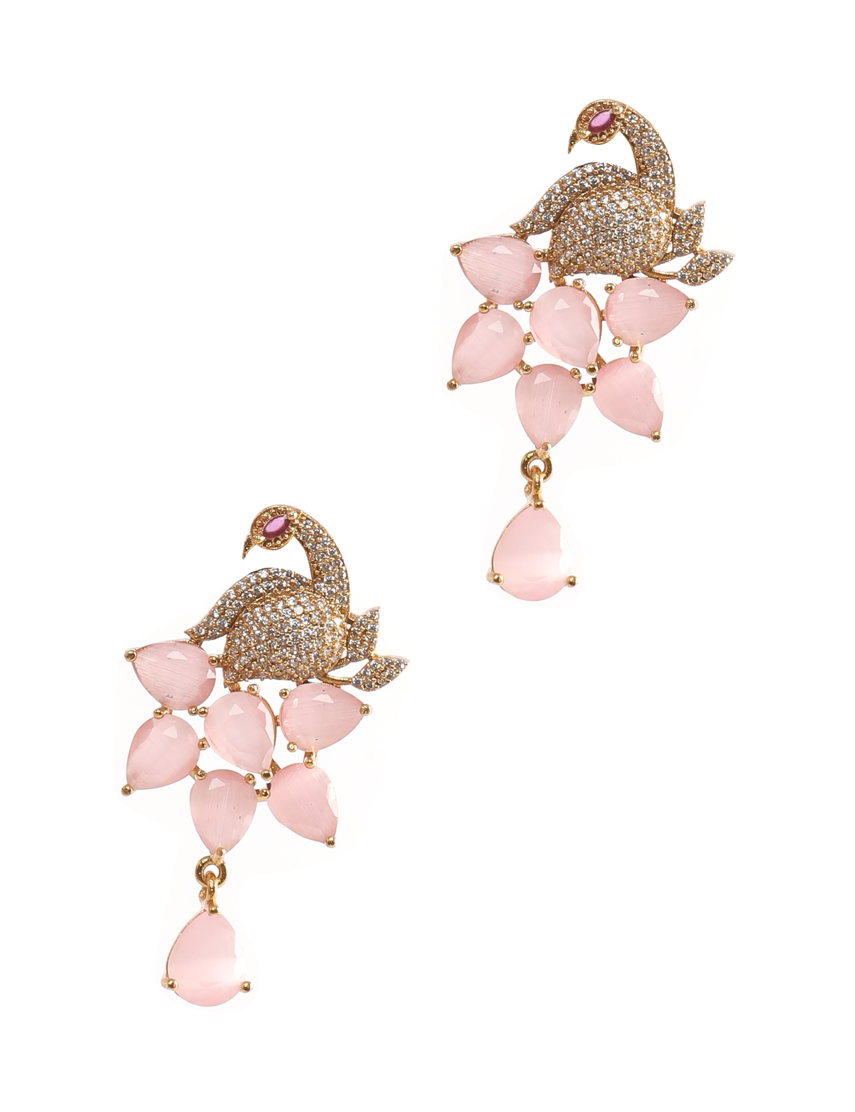 The Nila Pink Crystal Peacock Pendant with Earrings