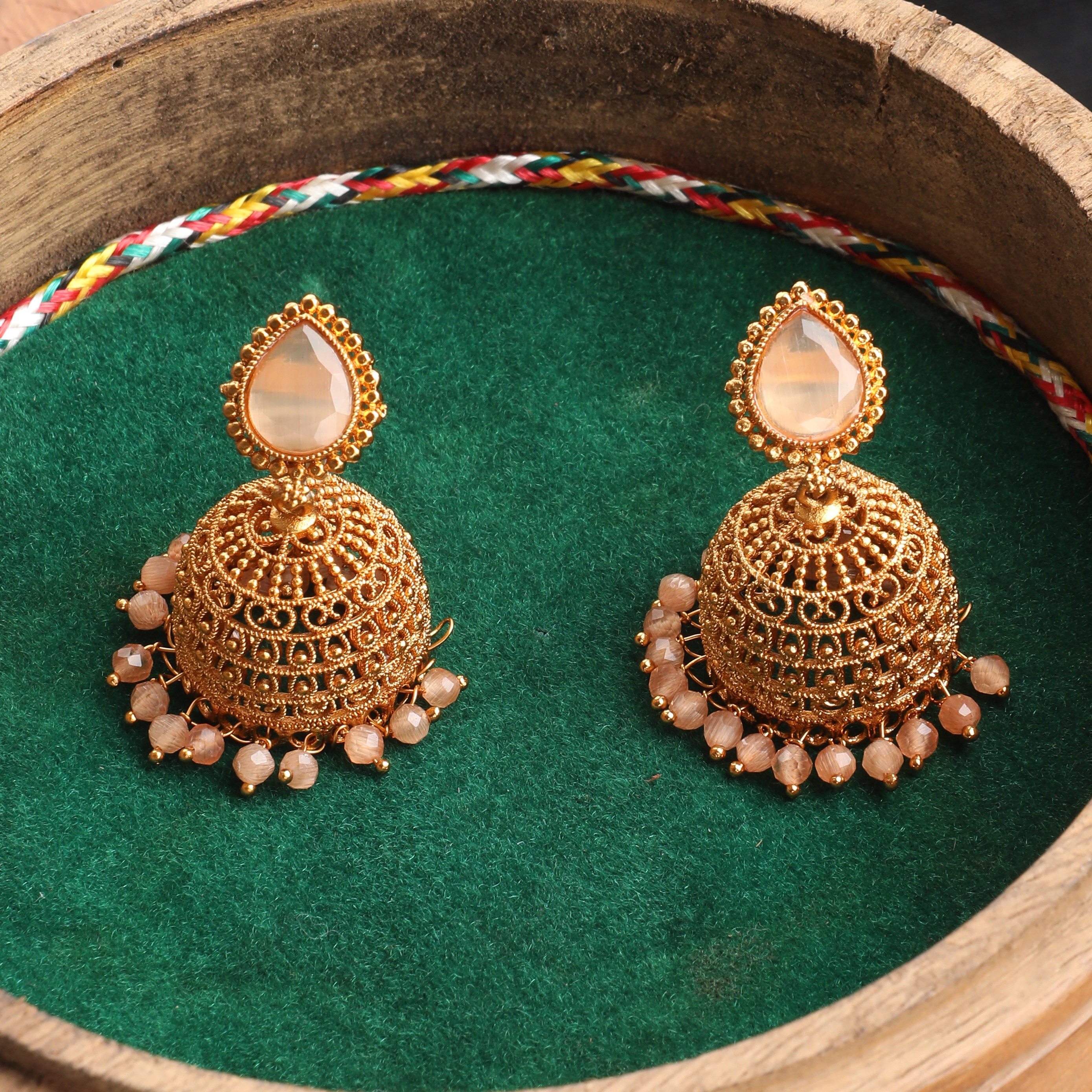 The Nila Gold Plated Pink Drop Jhumkas