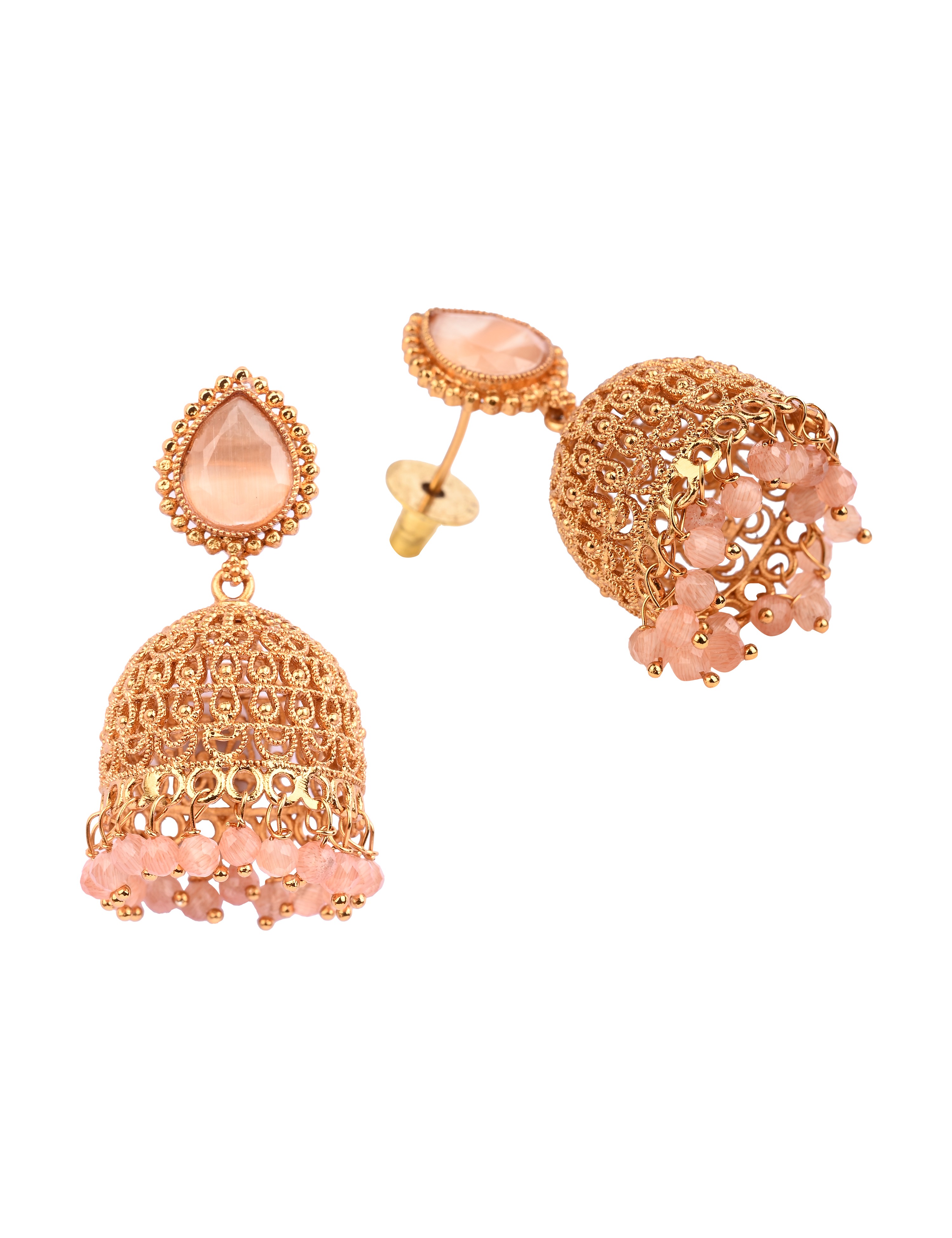 The Nila Gold Plated Pink Drop Jhumkas