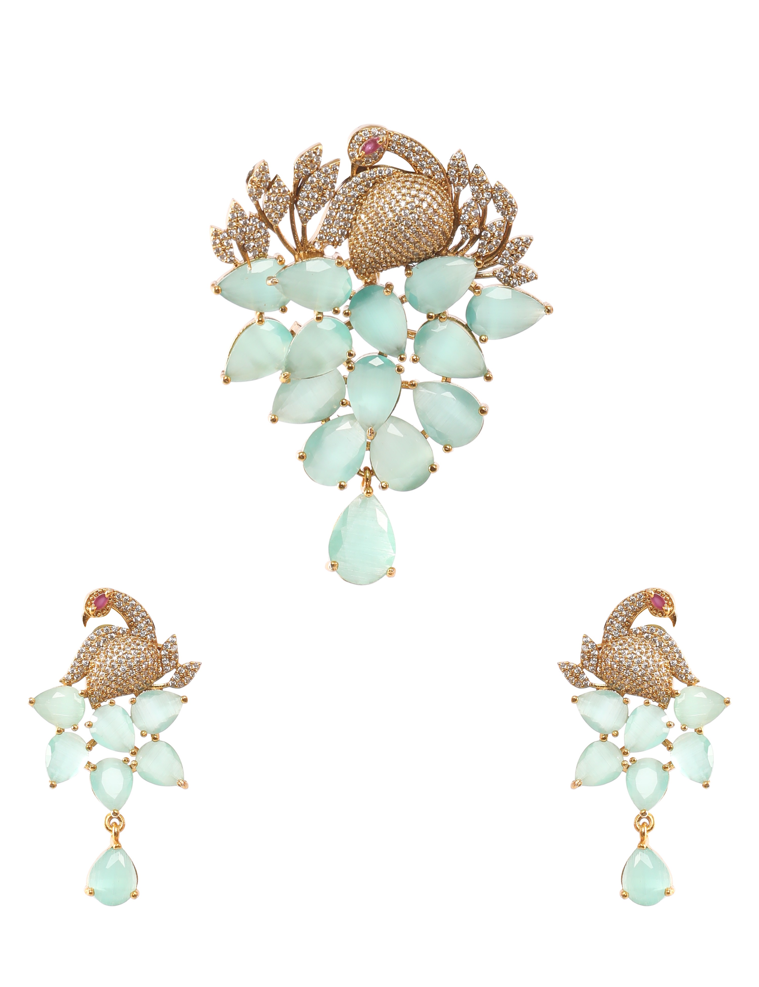 The Nila Turquoise Crystal Peacock Pendant with Earrings