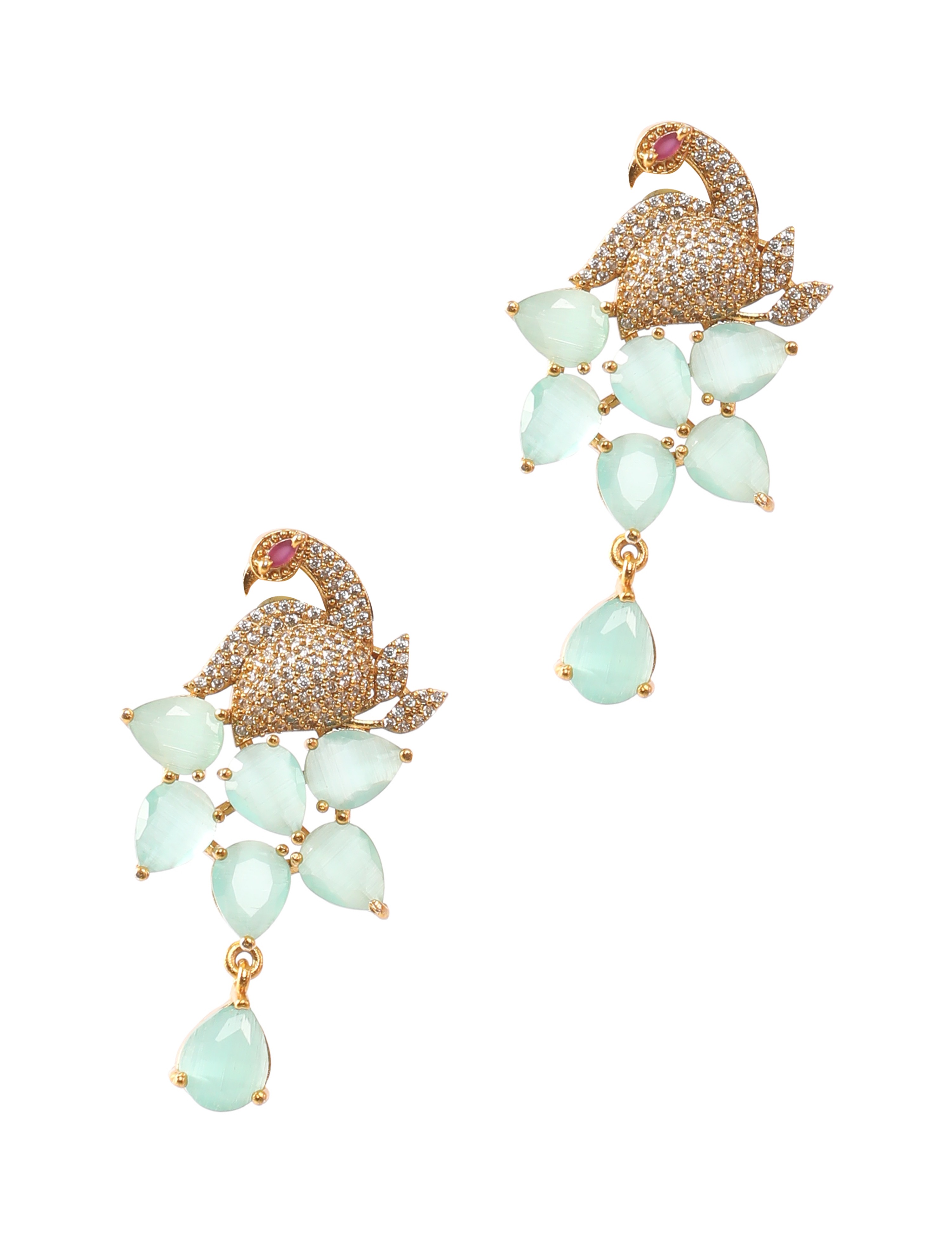 The Nila Turquoise Crystal Peacock Pendant with Earrings