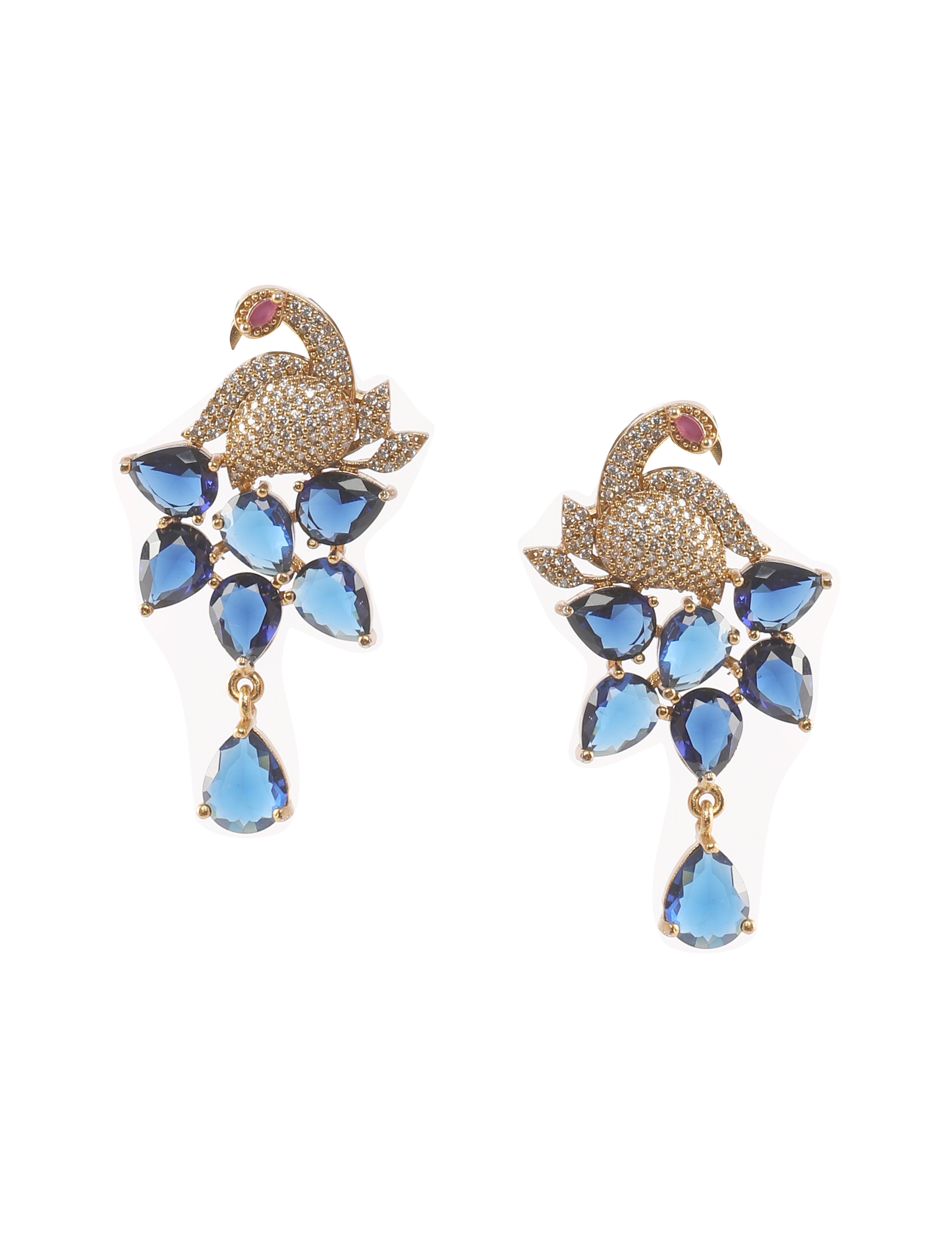 The Nila Blue Crystal Peacock Pendant with Earrings