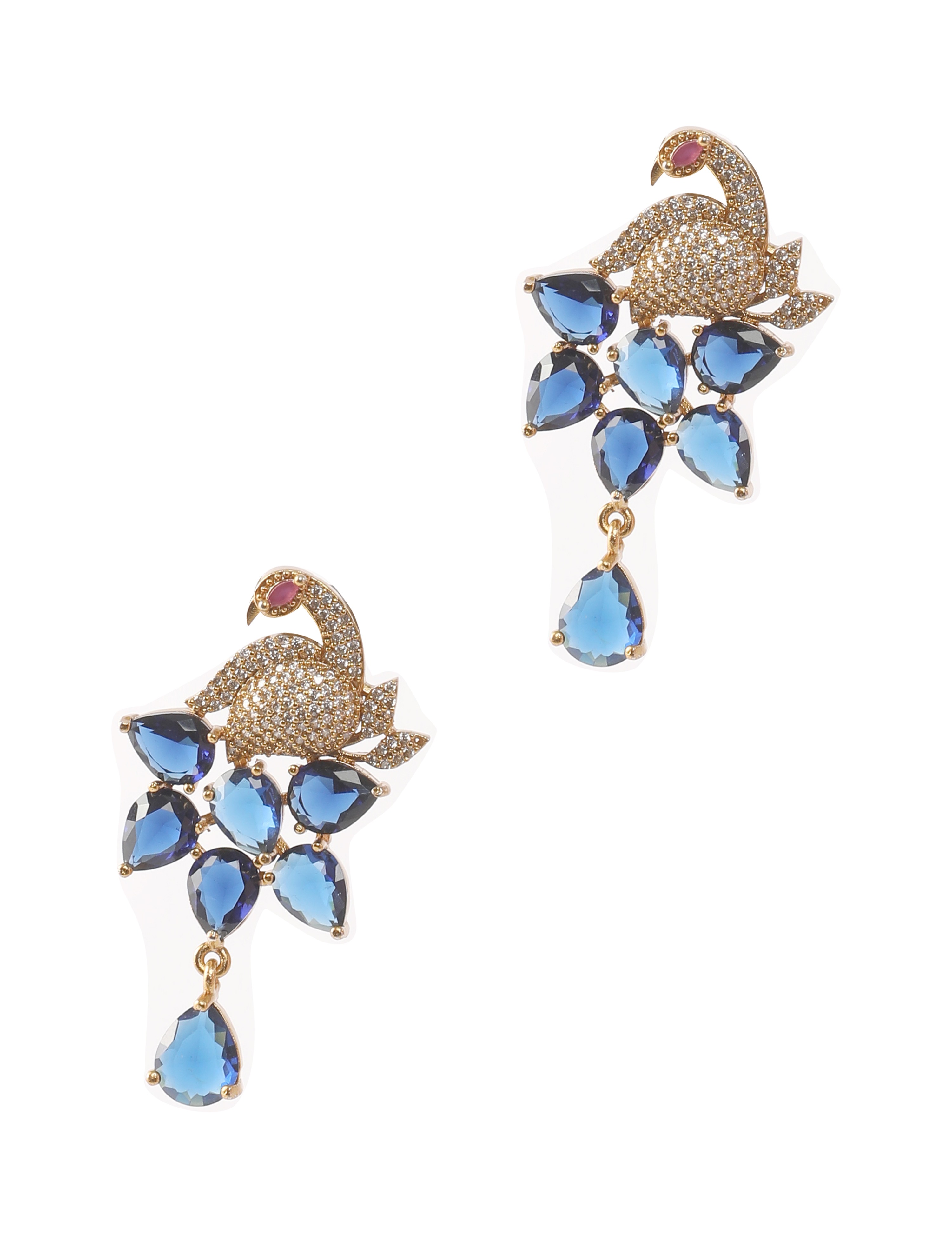The Nila Blue Crystal Peacock Pendant with Earrings